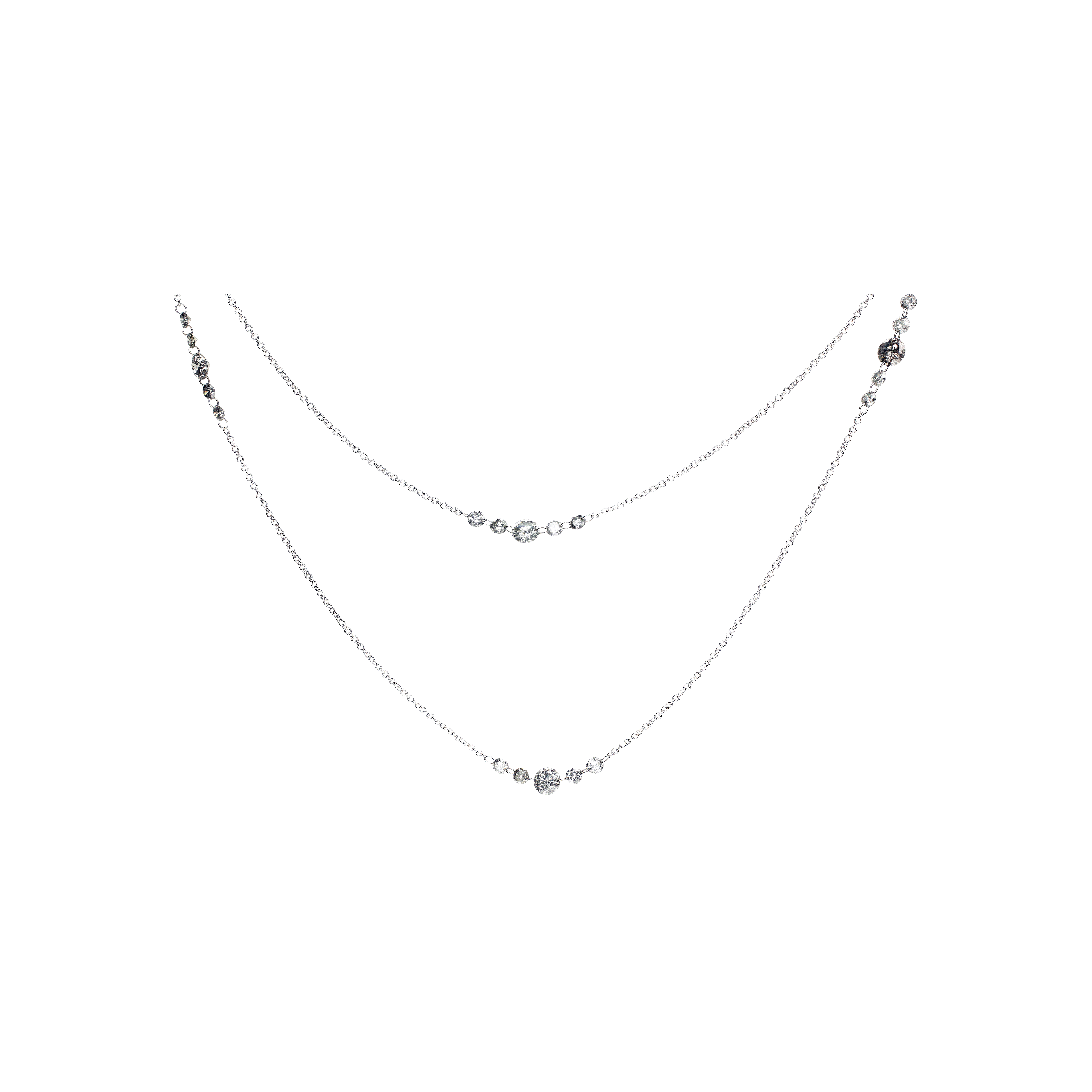 Bartorelli Italian Jewels | COLLANA DOPPIO GIRO IN ORO BIANCO CON DIAMANTI GRIGI - C065/6-B (1)