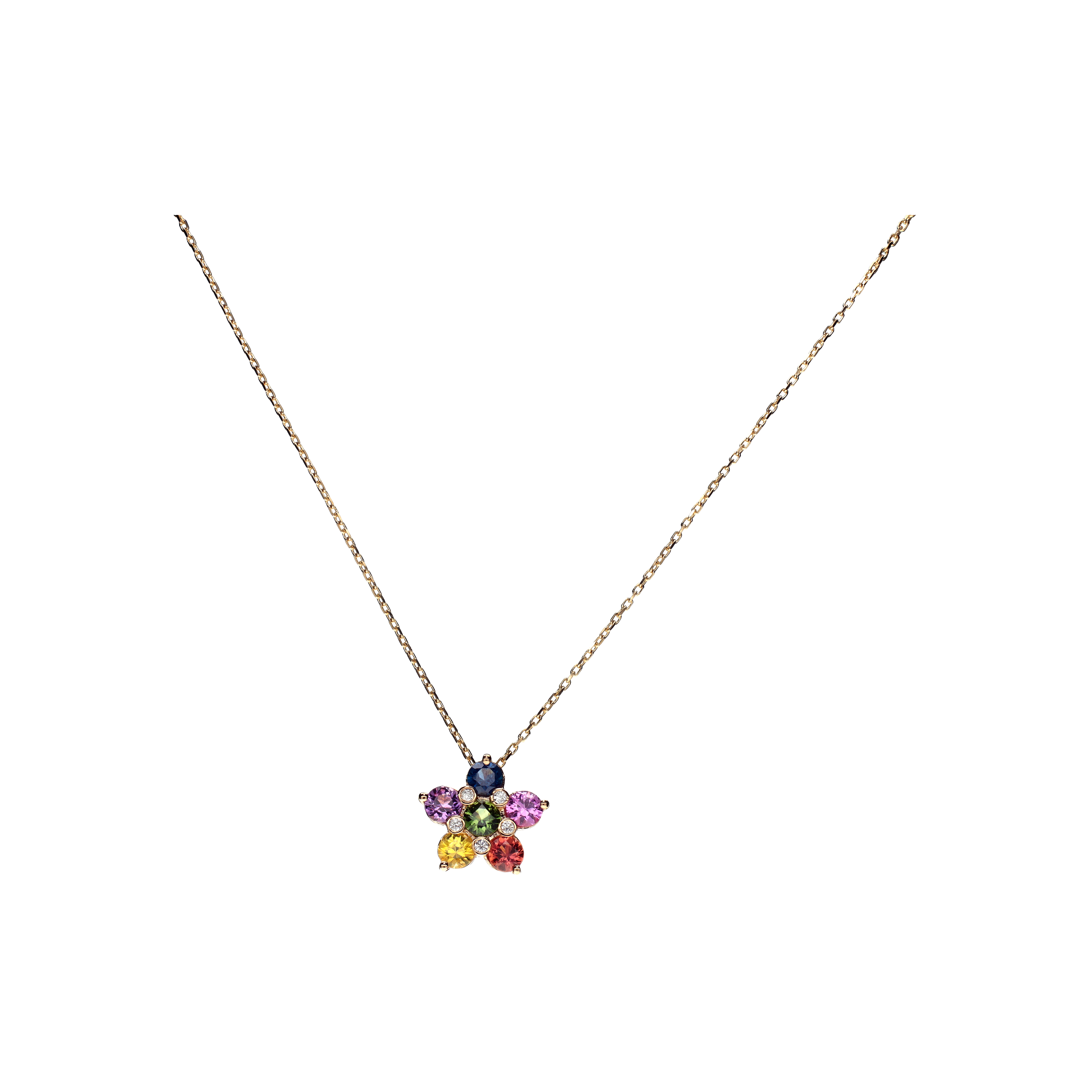 Bartorelli Italian Jewels | COLLANA RAINBOW IN ORO ROSA CON FIORE IN ZAFFIRI MULTICOLOR E DIAMANTI - KP1064/MS (1)