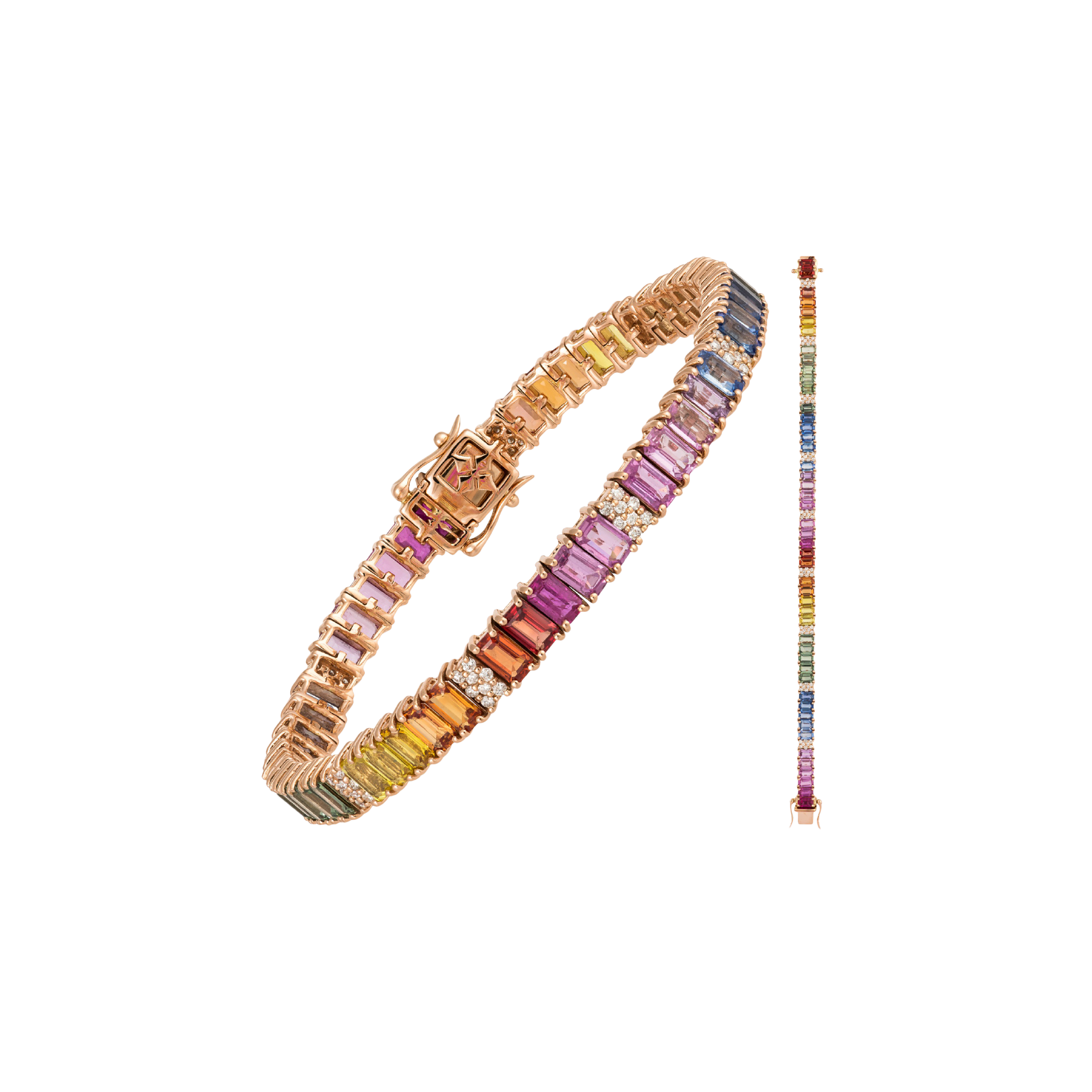 Bartorelli Italian Jewels | BRACCIALE TENNIS RAINBOW IN ORO ROSA CON DIAMANTI E ZAFFIRI MULTICOLOR - KB1040/MS (2)