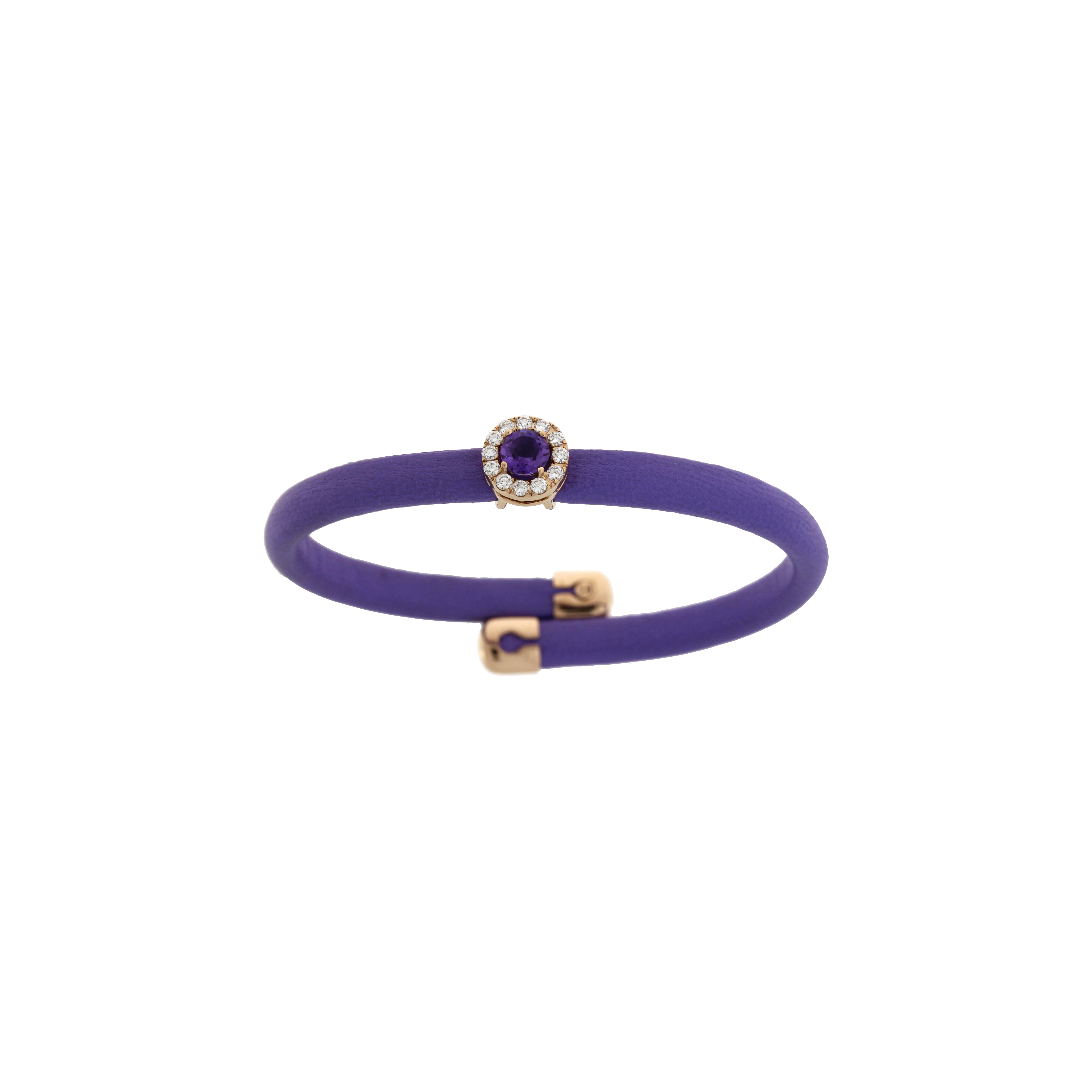 Bartorelli Italian Jewels | BRACCIALE IN PELLE VIOLA CON ELEMENTI IN ORO ROSA, DIAMANTI E AMETISTA - 1PU0032122/2 (1)