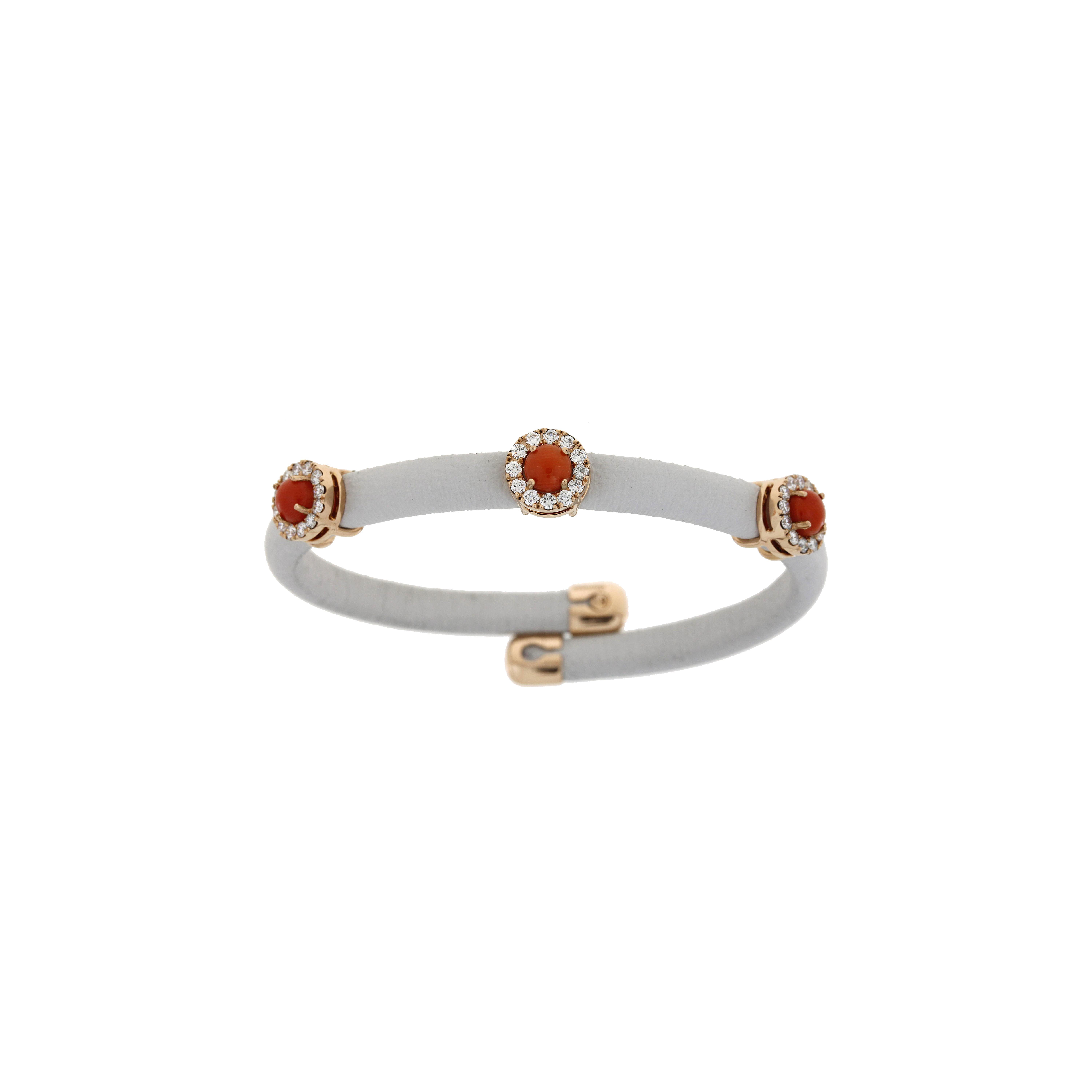 Bartorelli Italian Jewels | BRACCIALE IN PELLE BIANCA CON ELEMENTI IN ORO ROSA, DIAMANTI E CORALLO - 1PU0032121/13 (1)