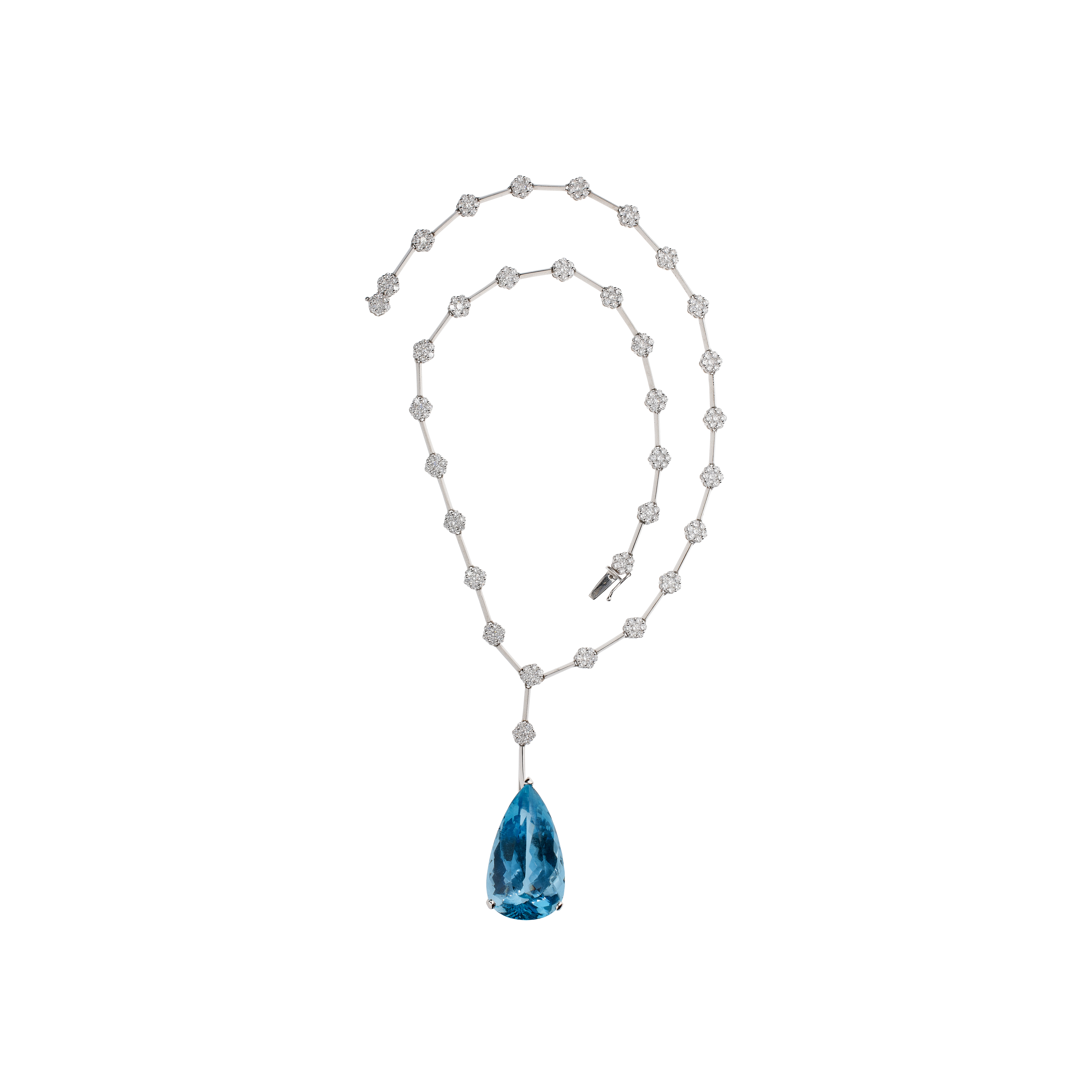 Bartorelli Italian Jewels | COLLANA IN ORO BIANCO CON FIORI IN PAV&Eacute; DI DIAMANTI E PENDENTE ACQUAMARINA - COIEEX19-AK653 (2)