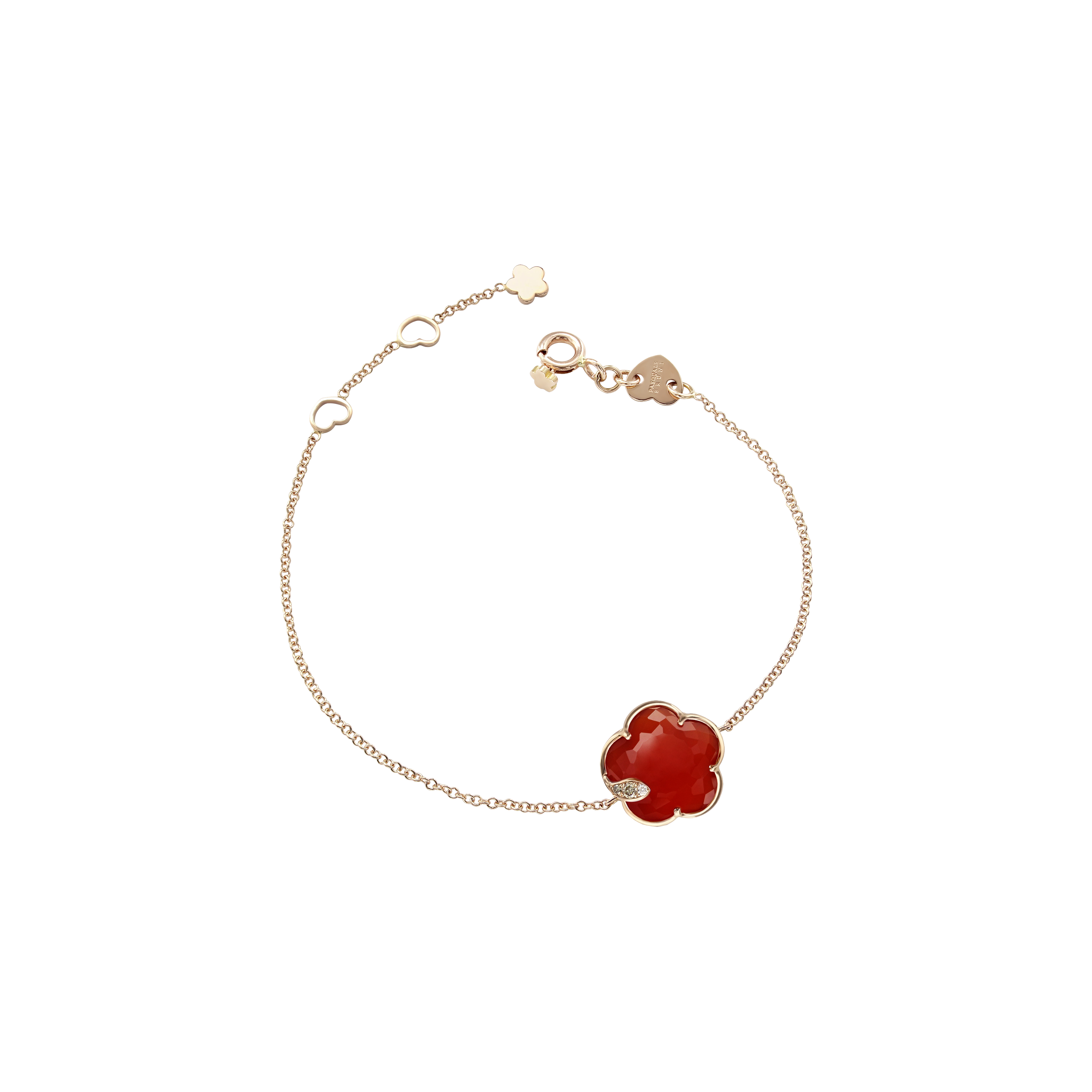 Pasquale Bruni | BRACCIALE PETIT JOLI IN ORO ROSA CON FIORE IN CORNIOLA ROSSA, DIAMANTI BIANCHI E DIAMANTI CHAMPAGNE - 16244R - 16244R (1)