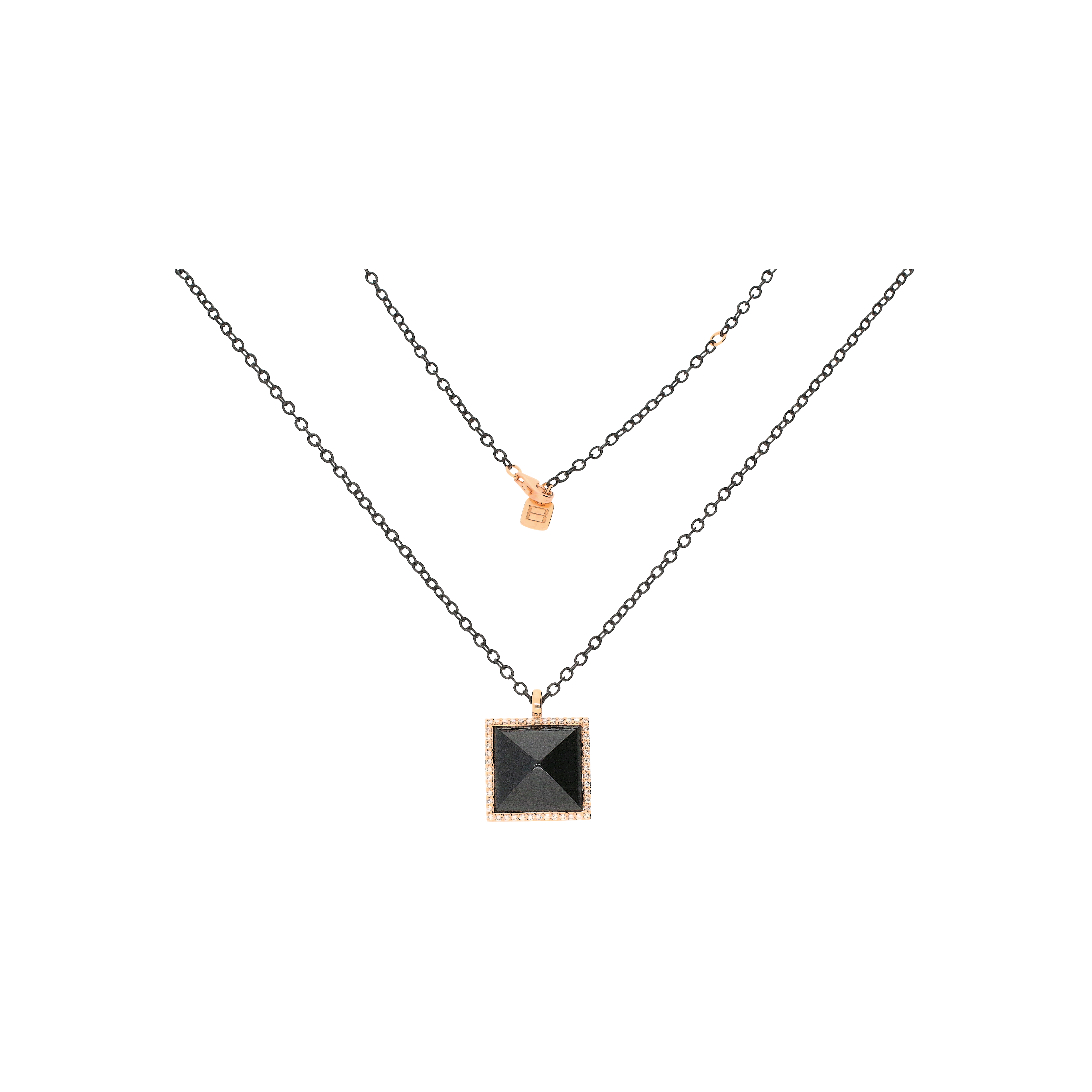 Bartorelli Italian Jewels | COLLANA PIRAMIDI IN ORO NERO E ORO ROSA CON ONICE E DIAMANTI BIANCHI - VN28814DBOXP (1)