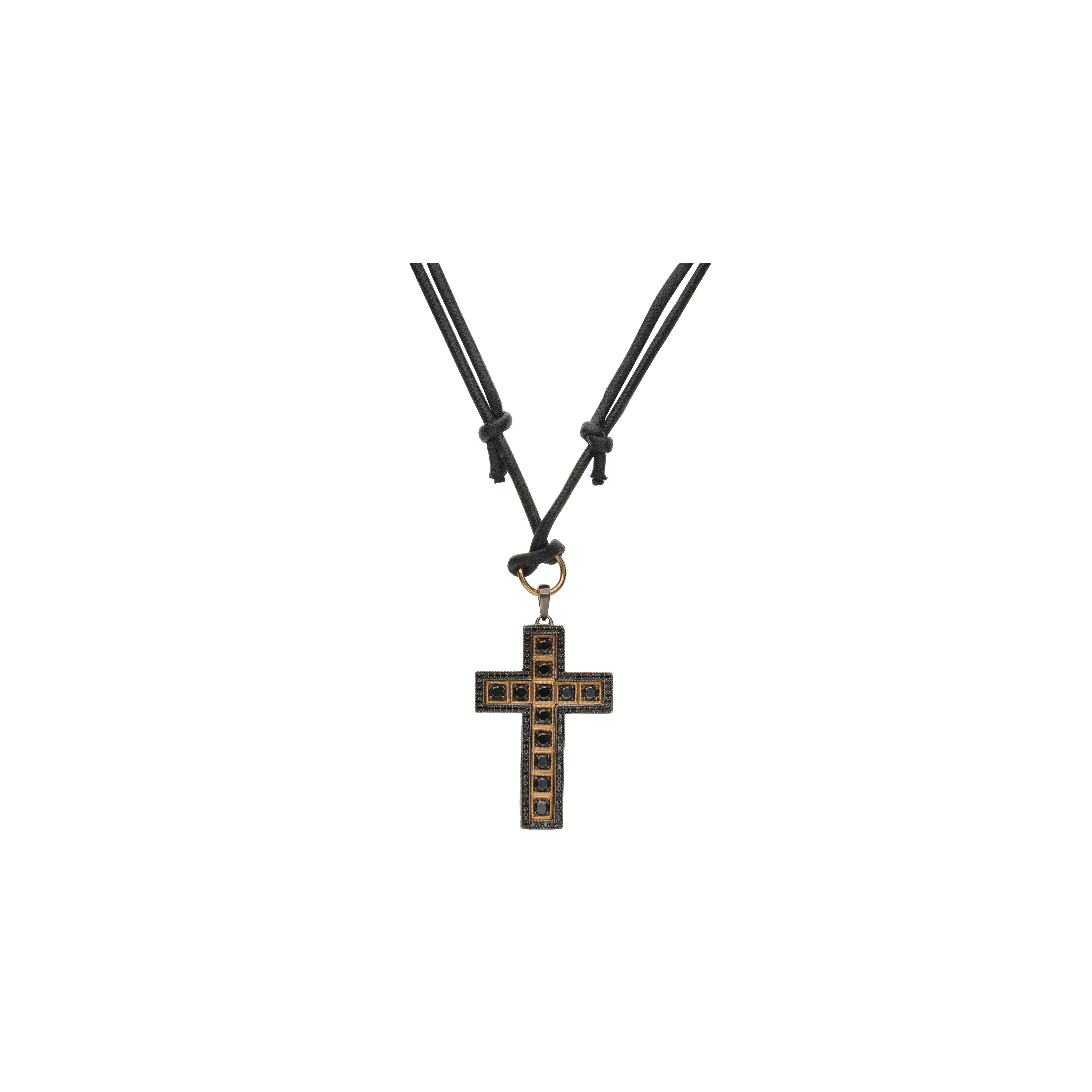 Bartorelli Italian Jewels | COLLANA CON CORDINO NERO, CIONDOLO CROCE IN ORO ROSA E METALLO CON DIAMANTI NERI - VN27671DKX (1)