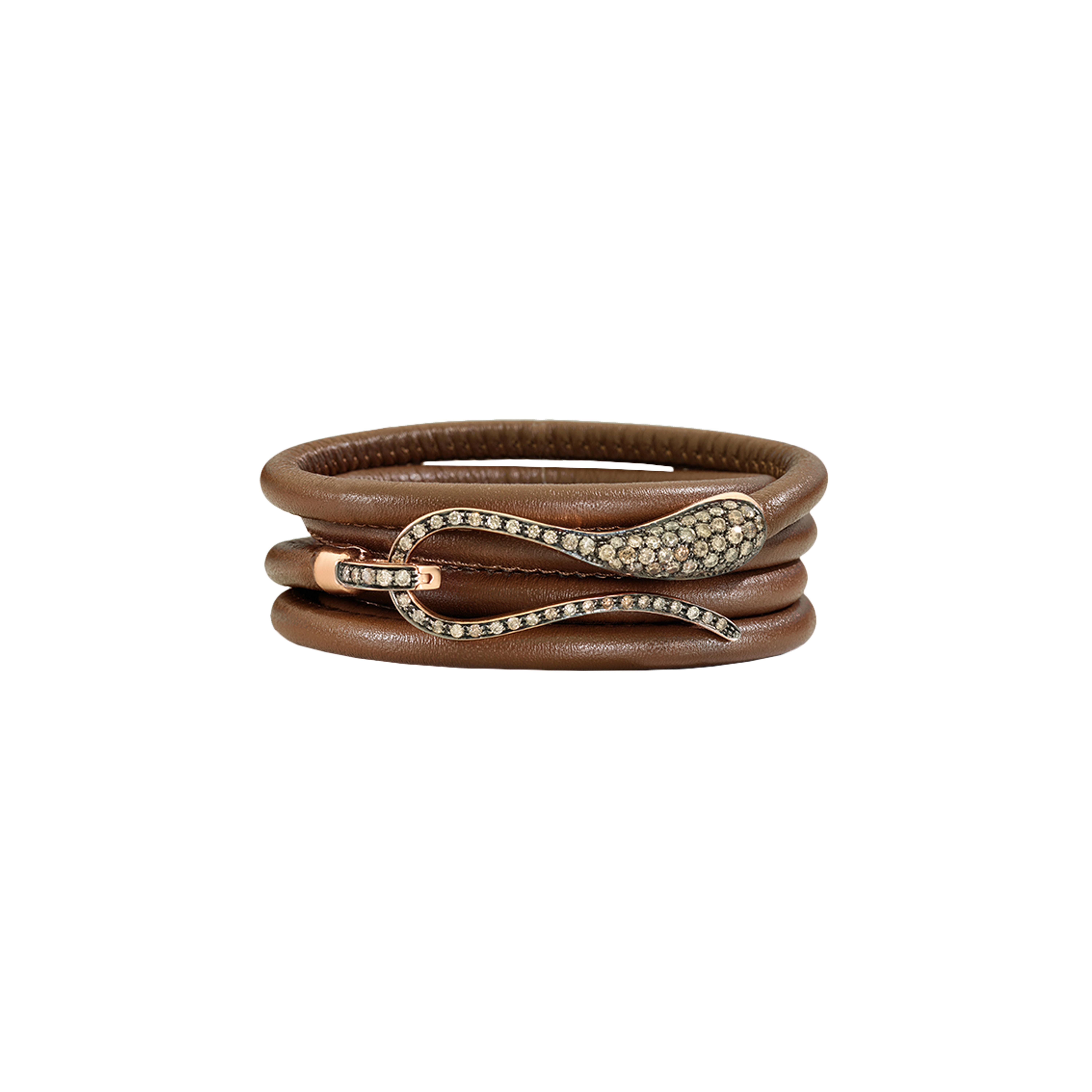 Dada Arrigoni | BRACCIALE ELIKA IN PELLE CON CHIUSURA IN ORO ROSA E PAV&Eacute; DI DIAMANTI BROWN - DEK03BRRNDWXM (1)