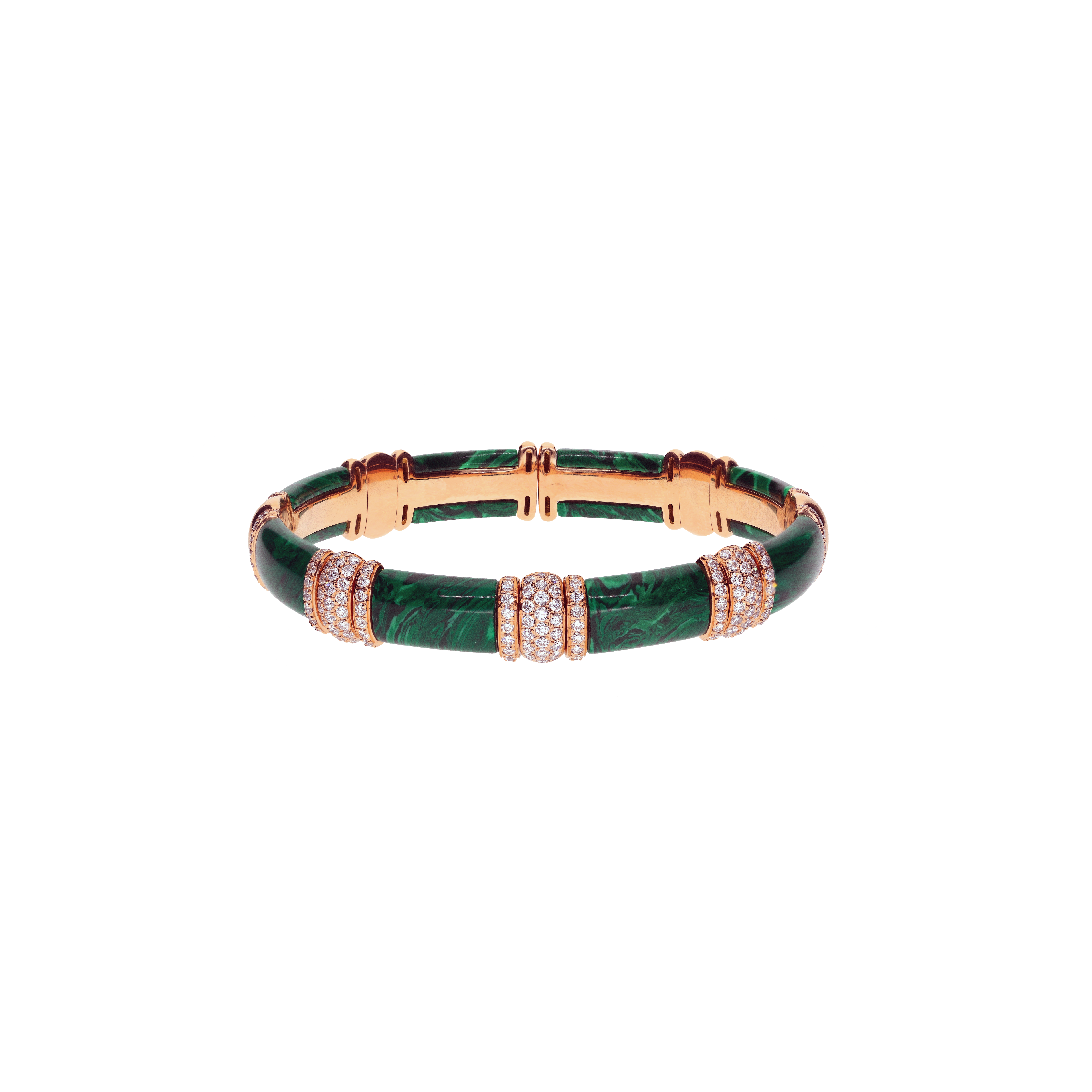 Bartorelli Italian Jewels | BRACCIALE RIGIDO IN ORO ROSA CON DIAMANTI E MALACHITE - PU4709M (1)
