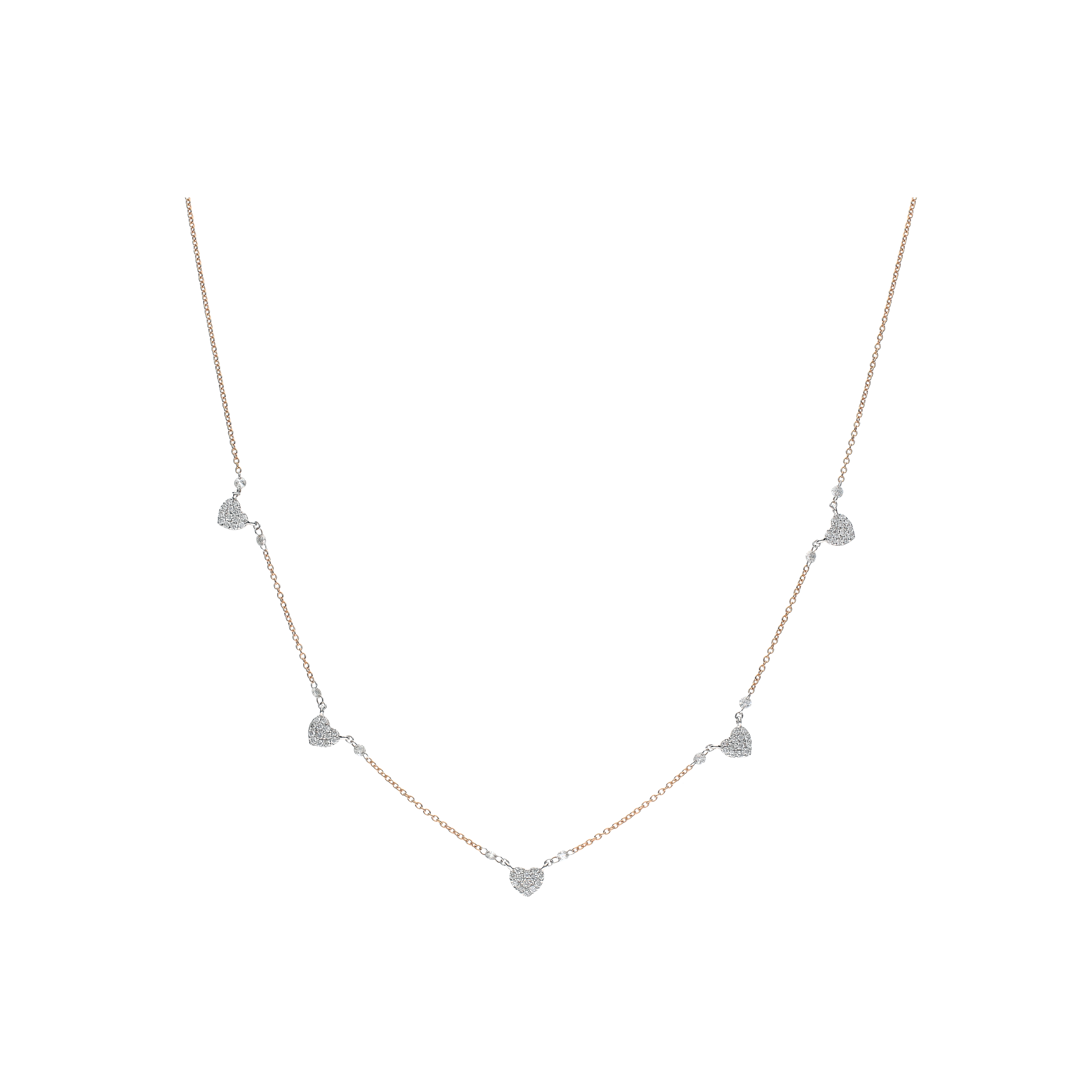 Bartorelli Italian Jewels | COLLANA IN ORO ROSA CON CUORI IN ORO BIANCO E PAV&Eacute; DI DIAMANTI - C054/4/2 (1)