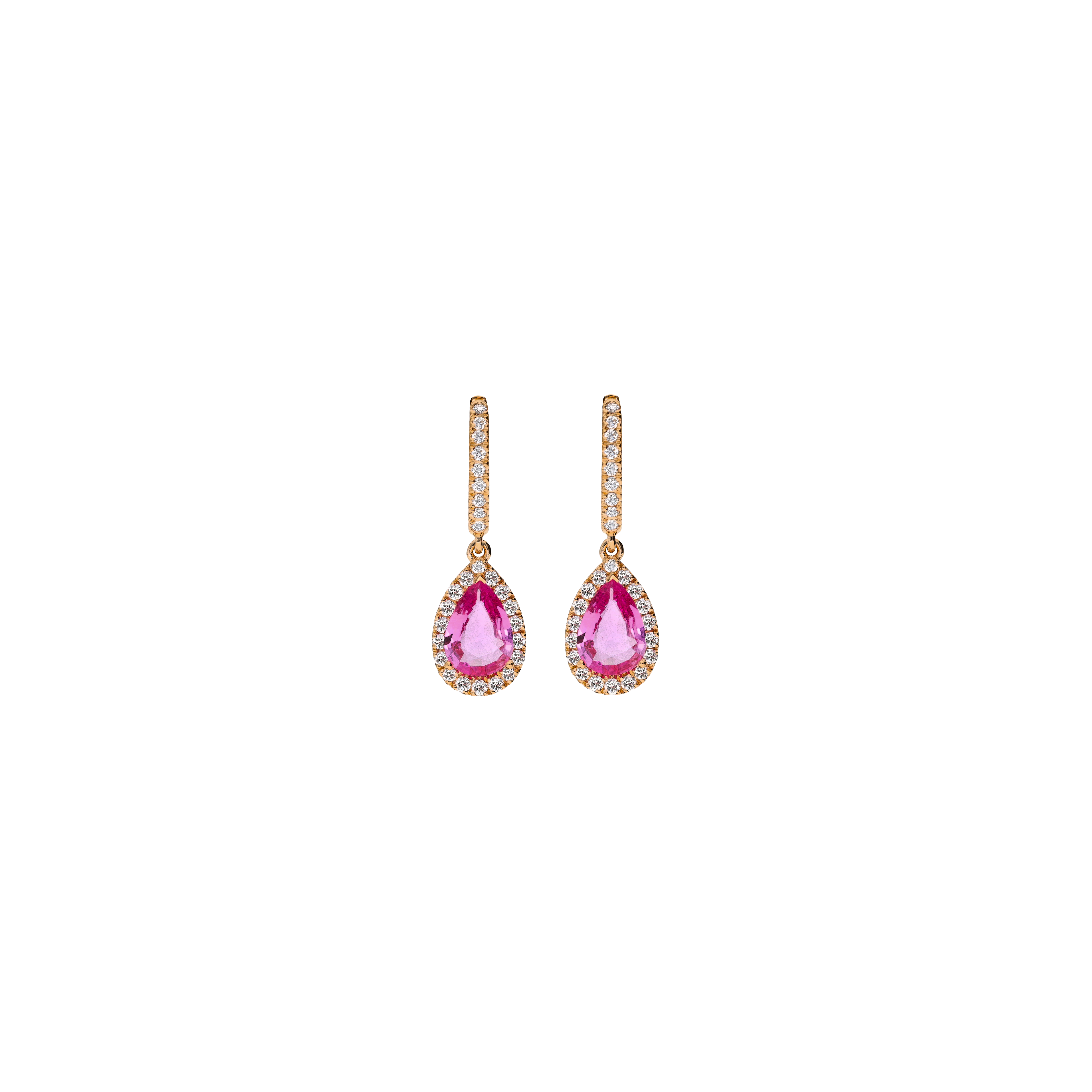 Bartorelli Italian Jewels | ORECCHINI A CERCHIETTO IN ORO ROSA E DIAMANTI CON PENDENTI GOCCE IN ZAFFIRI ROSA E DIAMANTI - 372-3573-ZR (1)