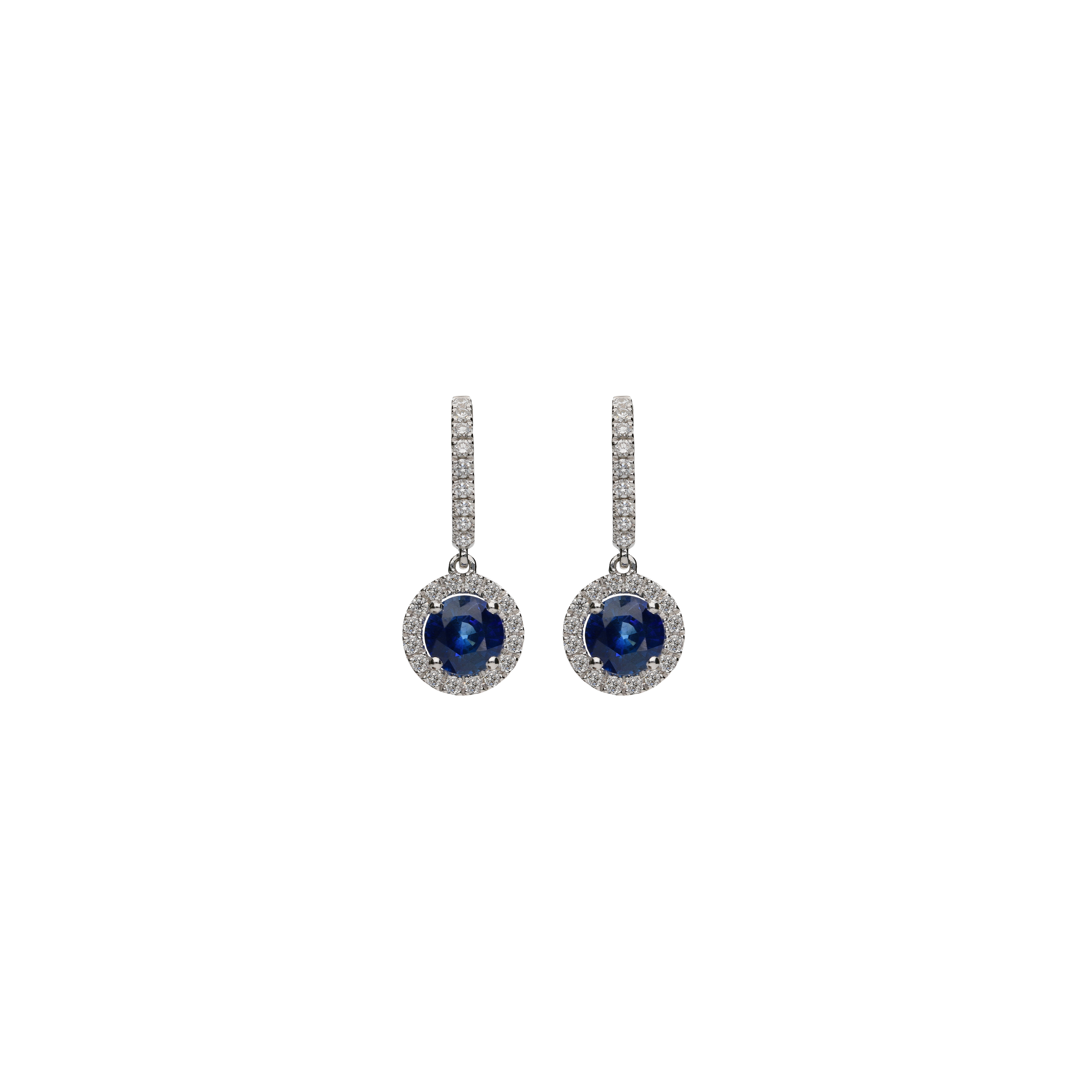 Bartorelli Italian Jewels | ORECCHINI CERCHIETTO IN ORO BIANCO CON PENDENTI ZAFFIRI BLU E DIAMANTI - 372-3493 (1)