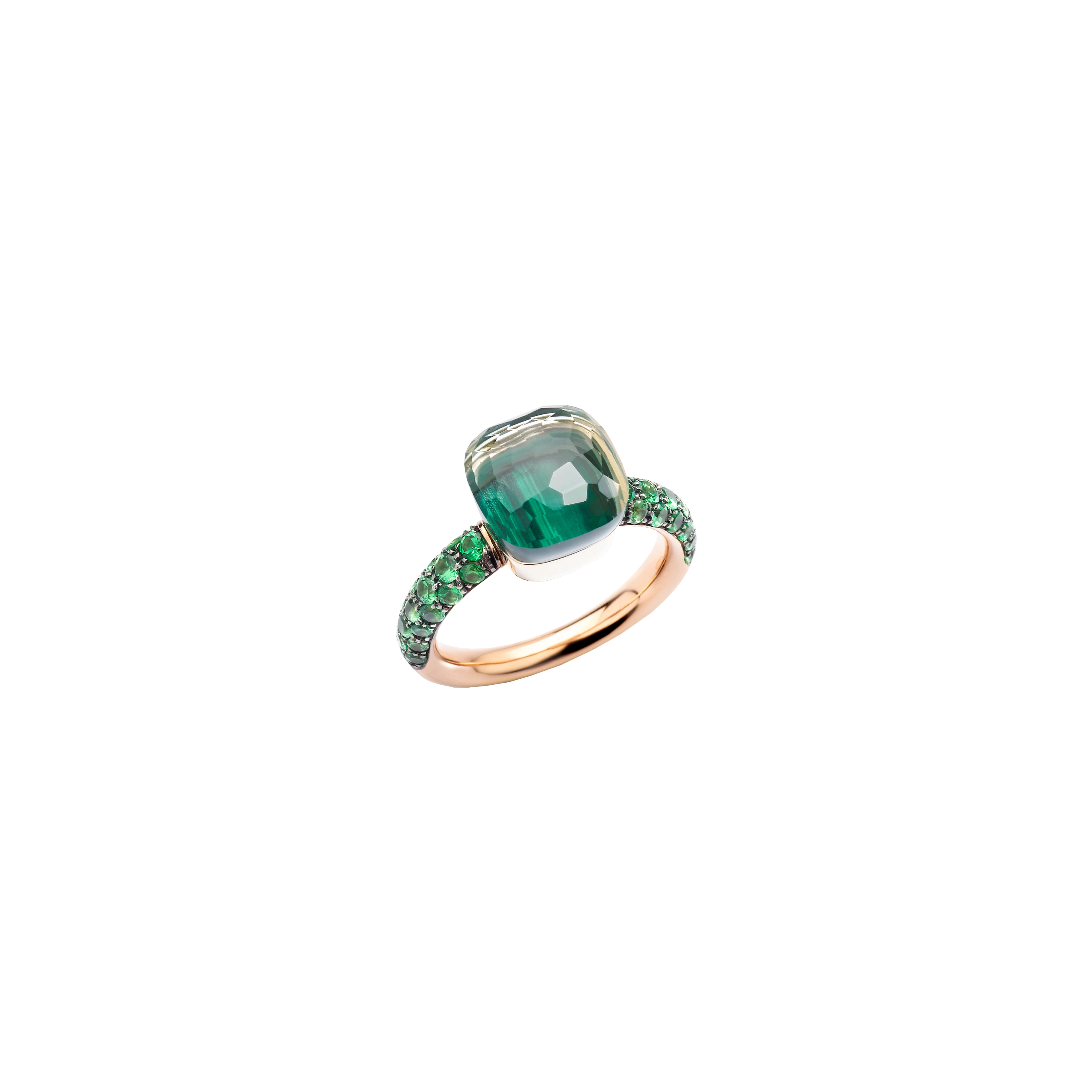 Pomellato | ANELLO NUDO CLASSIC IN ORO BIANCO E ORO ROSA RODIATO NERO CON PRASIOLITE, MALACHITE, TSAVORITE - PAB9040O6BKRTZMPA - PAB9040O6BKRTZMPA (1)