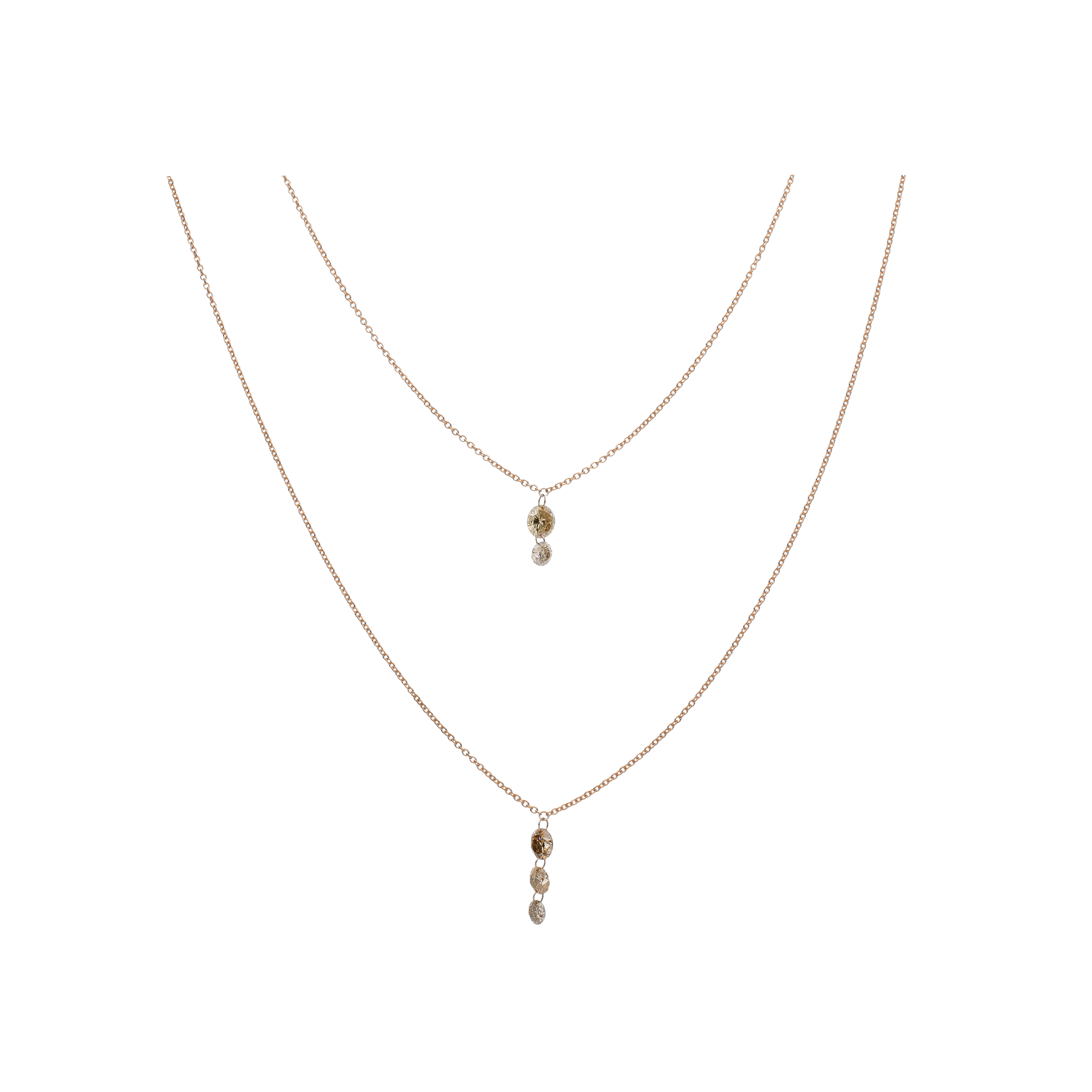 Bartorelli Italian Jewels | COLLANA A DOPPIO FILO IN ORO ROSA CON DIAMANTI BROWN PENDENTI - C058/19/3-S0 (1)