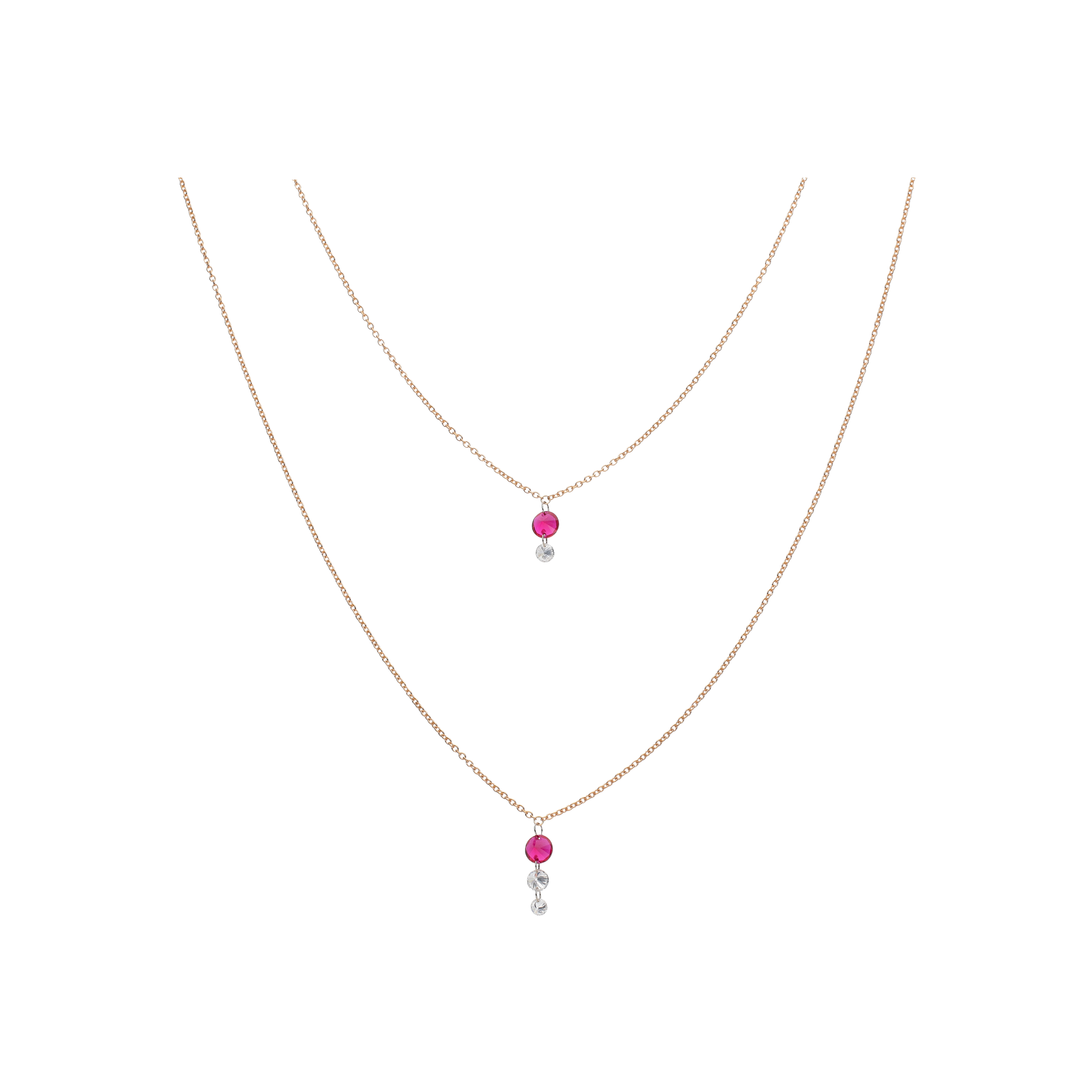Bartorelli Italian Jewels | GIROCOLLO DOPPIA CATENA IN ORO ROSA CON RUBINI E DIAMANTI - C069/20/9-S0 (1)