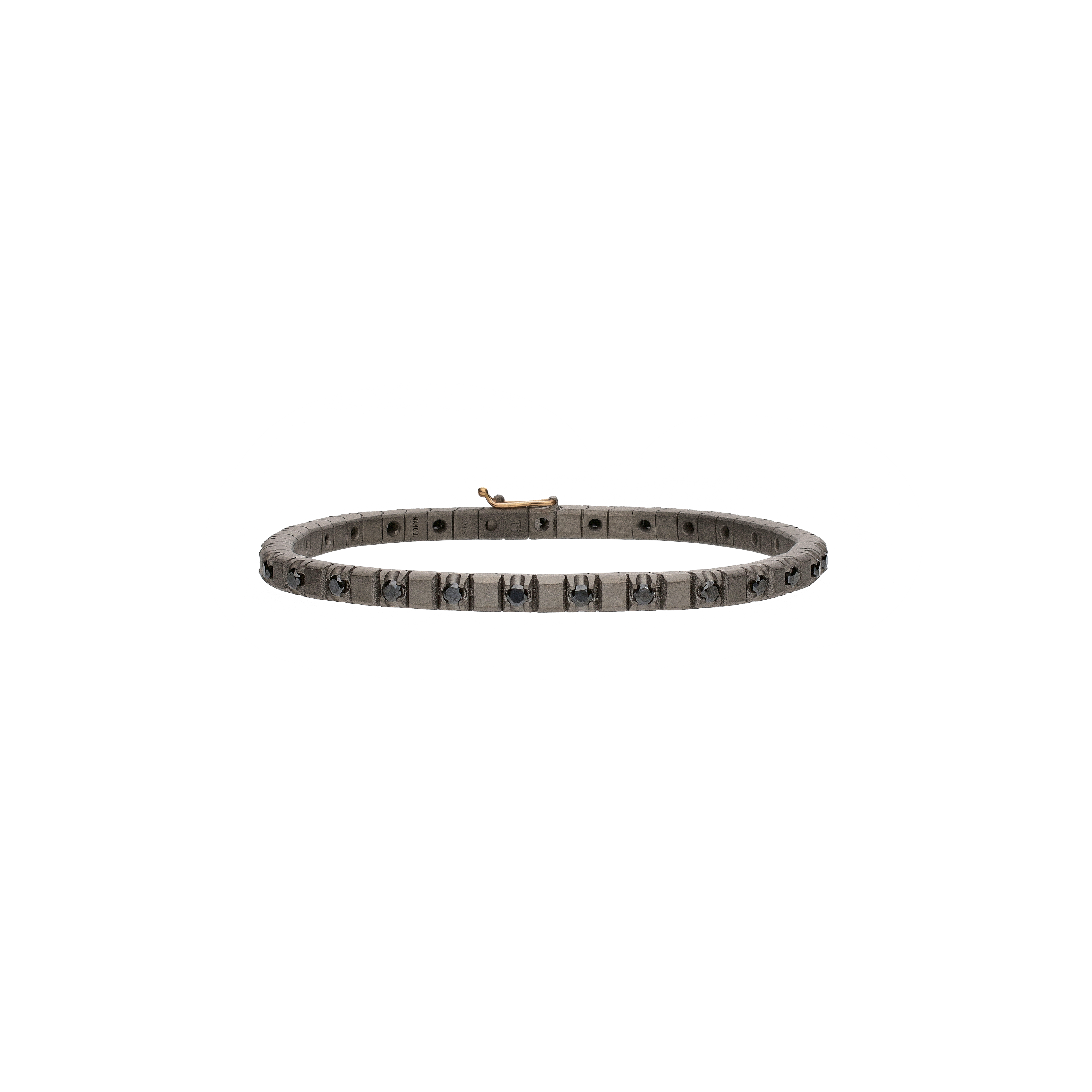Mano | J . | BRACCIALE TENNIS MINIMAL IN TITANIO SABBIATO E ORO ROSA CON DIAMANTI NERI  - MINTENBRALTBBR5PT_M - MINTENBRALTBBR5PT (1)