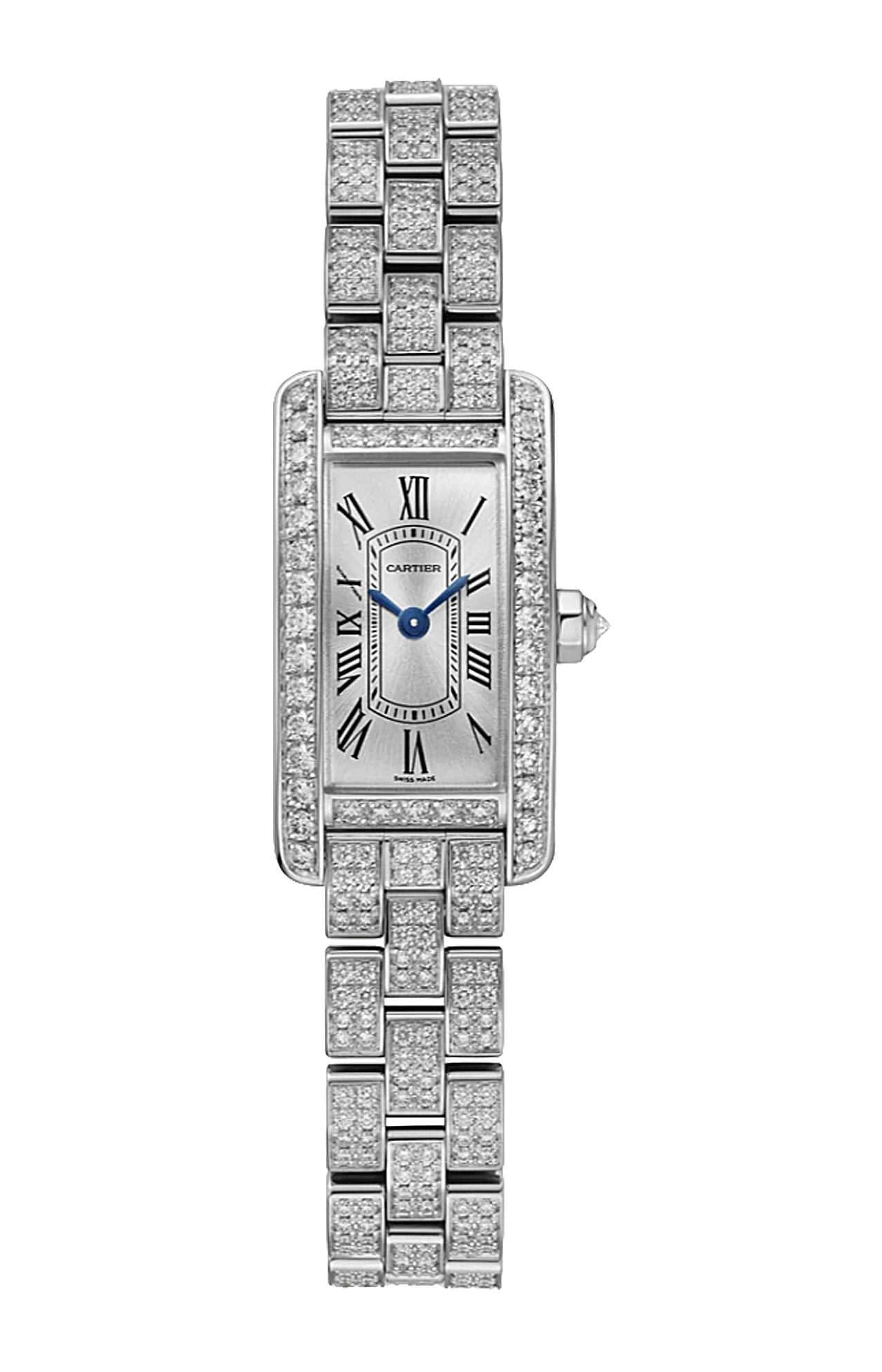 Cartier | TANK AM&Eacute;RICAINE, MODELLO MINI, ORO BIANCO, DIAMANTI, QUARZO - WJTA0060 (1)