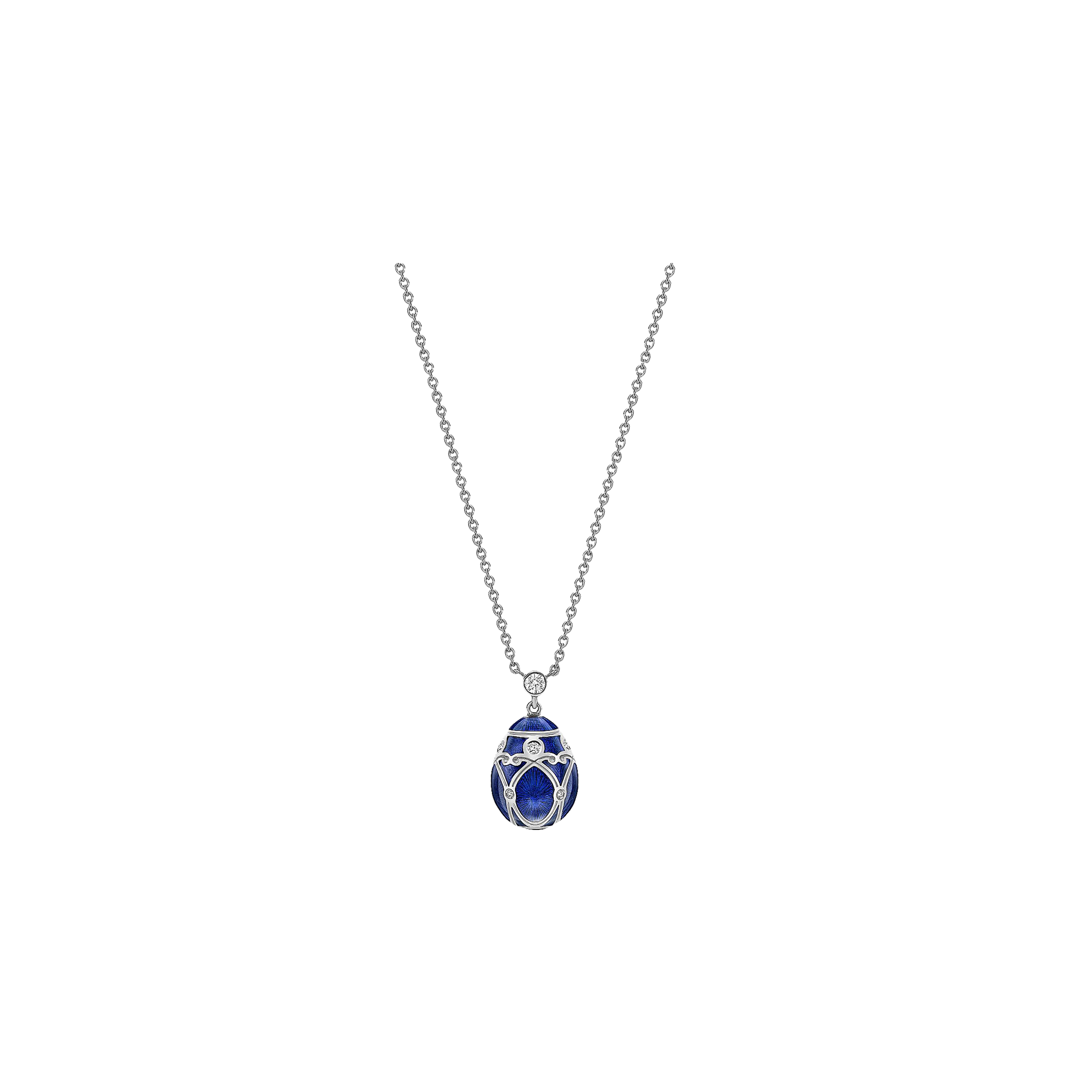 Faberg&eacute; | OVETTO FABERG&Eacute; PETITE HERITAGE PALAIS IN ORO BIANCO, DIAMANTI E SMALTO GUILLOCH&Eacute; BLU REALE - 1351 (1)