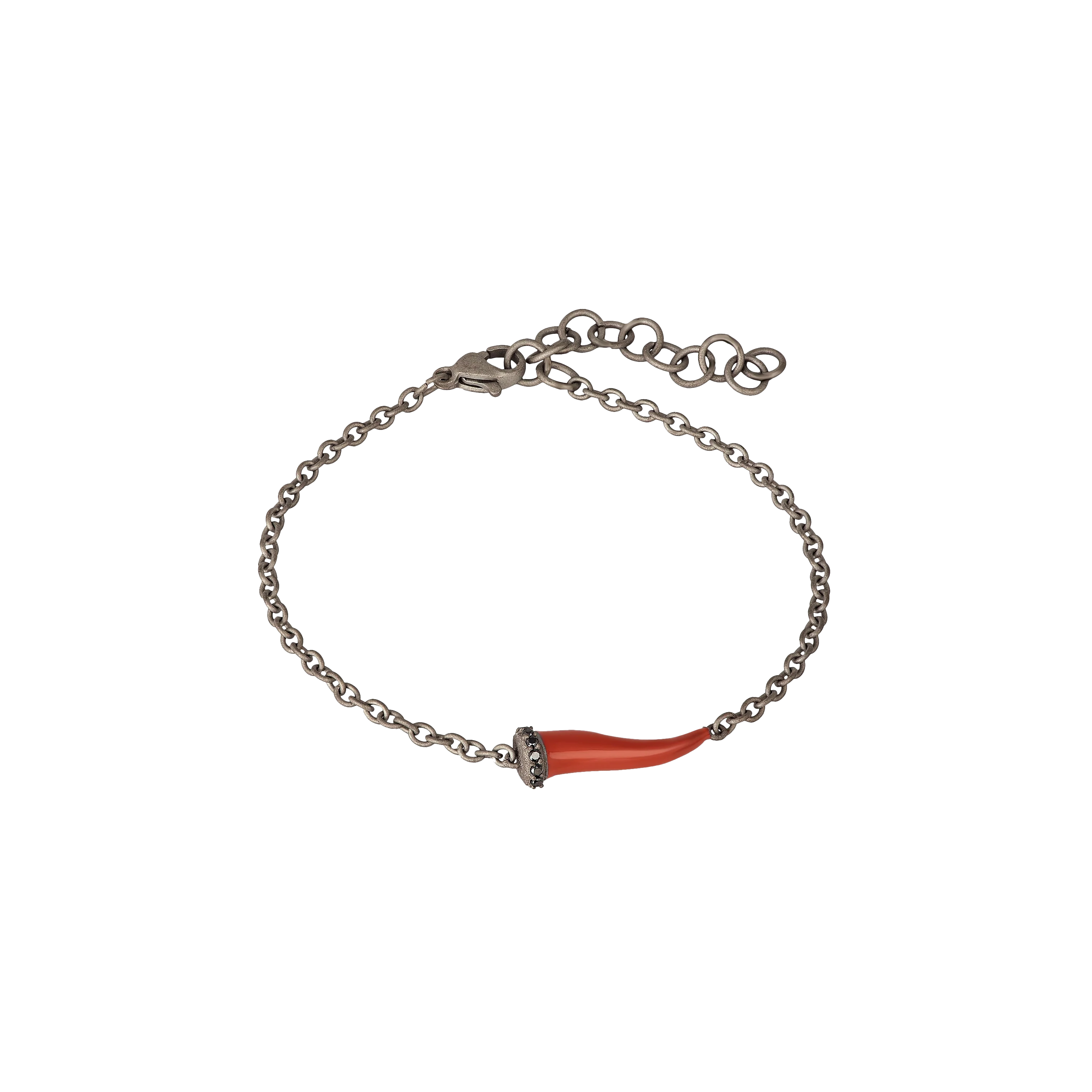 Mano | J . | BRACCIALE CHARMS UOMO LUCKY HORN CON CORNETTO SMALTATO ROSSO IN TITANIO, 5 BLACK E CATENA - CHBRT5BBRKSM_ROSSO (1)