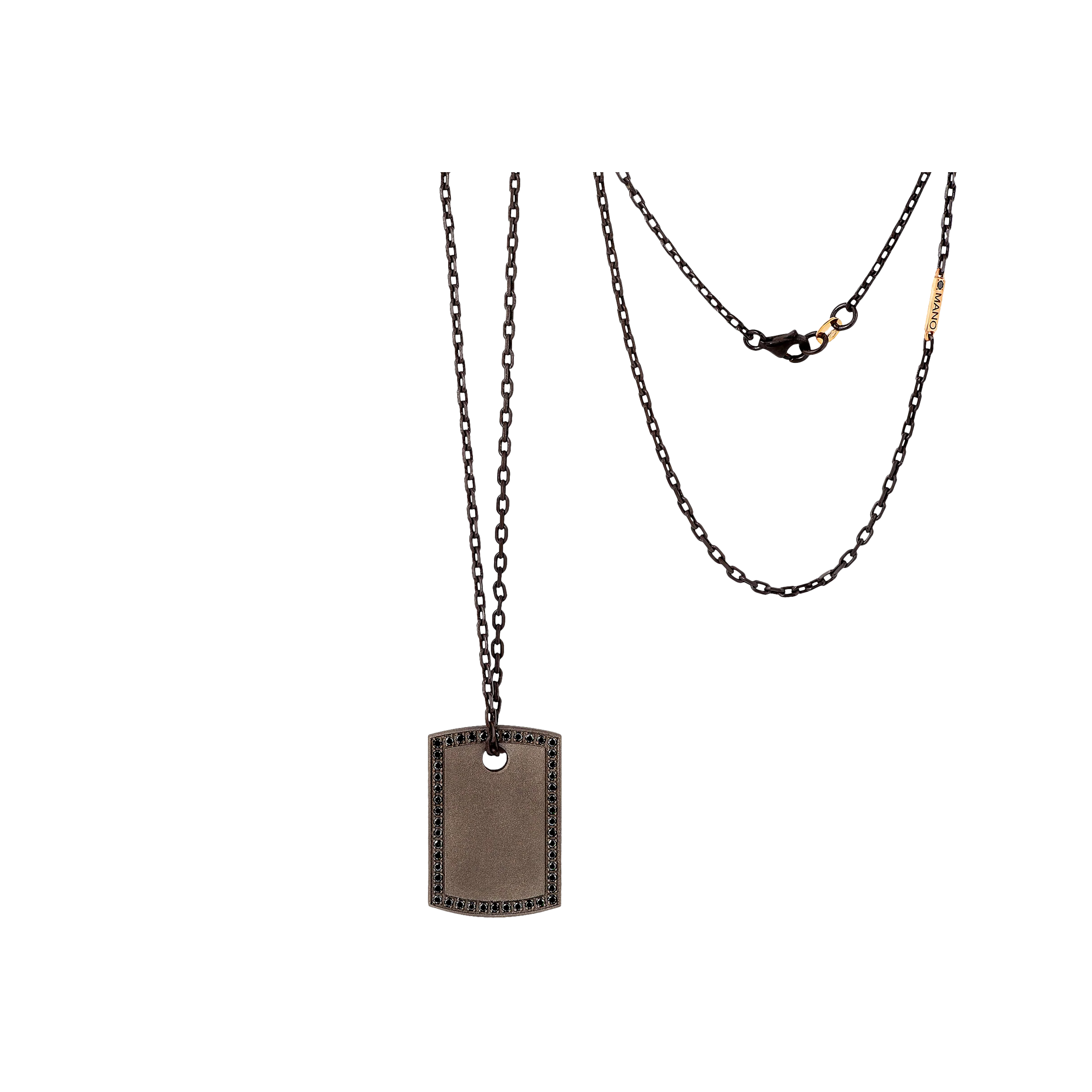 Mano | J . | COLLANA UOMO MINIMAL CON TARGHETTA IN TITANIO, DIAMANTI BLACK E CATENA - MINPENTBTARCK (1)