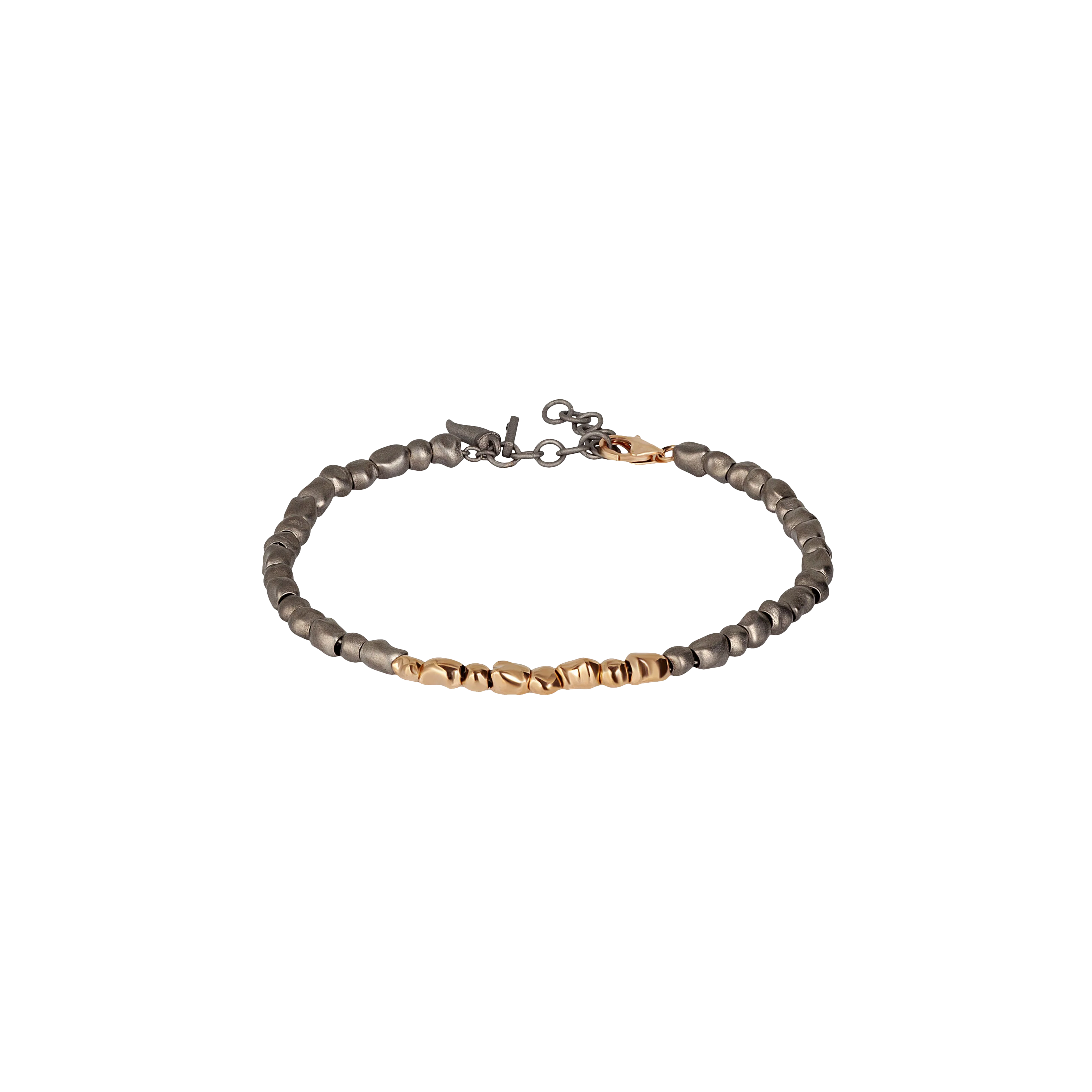 Mano | J . | BRACCIALE UOMO SASSI CON SASSI PICCOLI IN TITANIO E FILA DI 8 SASSI IN ORO ROSSO 9 KT - PEPSMBRT8RG (1)