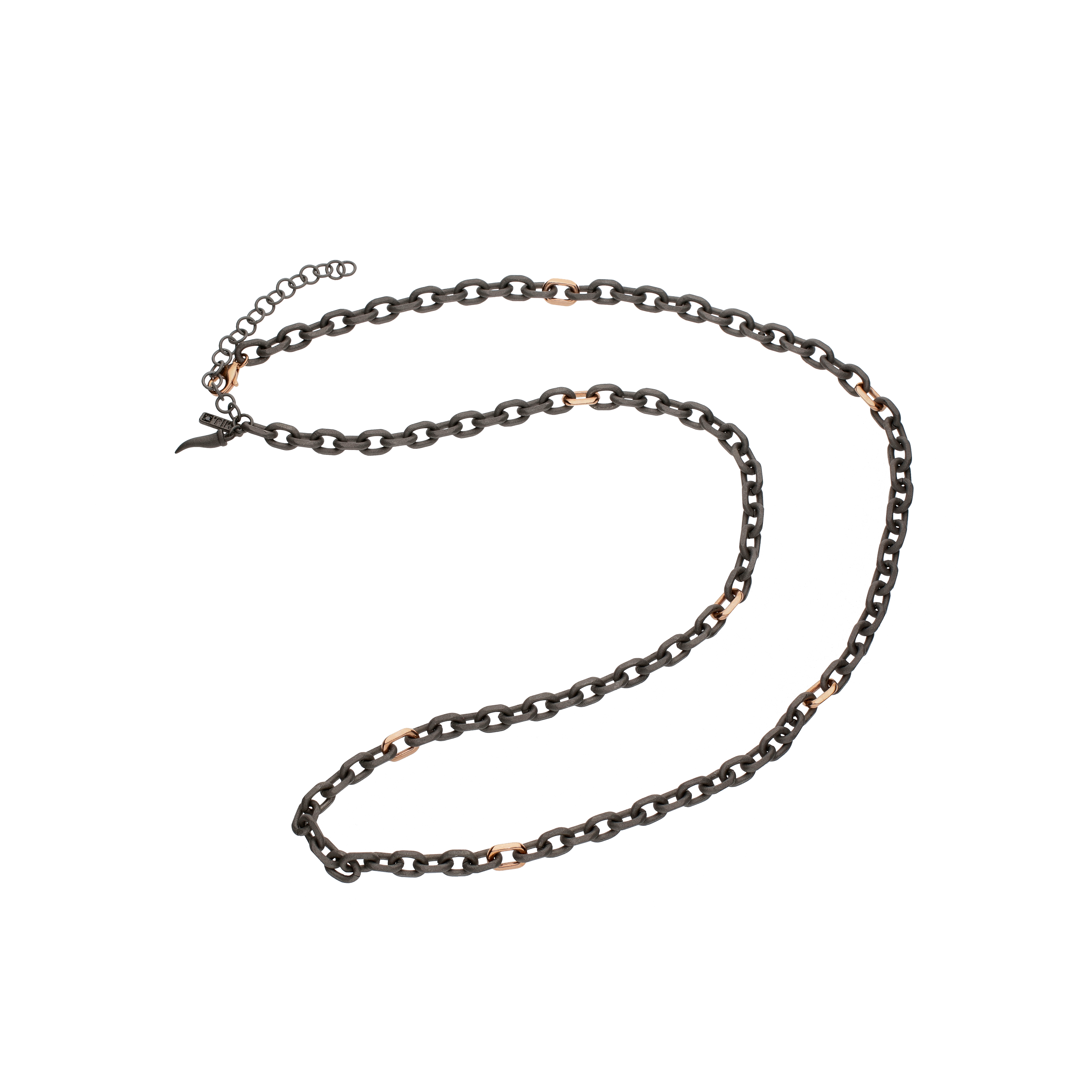 Mano | J . | COLLANA MINIMAL IN TITANIO CON MOSCHETTONE E SETTE MAGLIE IN ORO ROSSO - CATGIRT7OR (1)