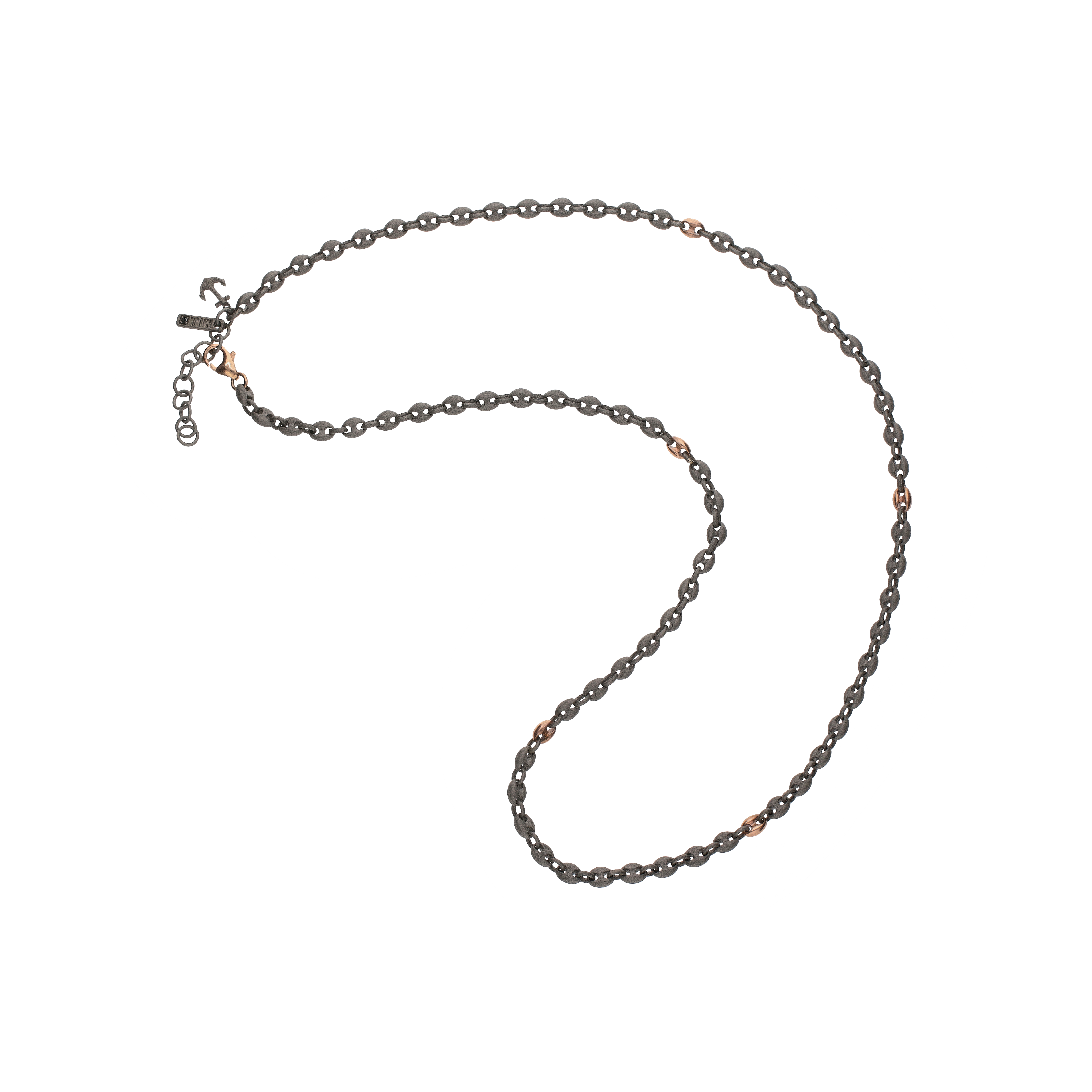 Mano | J . | COLLANA IN MAGLIA MARINA BOMBATA PICCOLA IN TITANIO CON MOSCHETTONE E 5 MAGLIE IN ORO ROSSO - MARGIRT5RGSM (1)