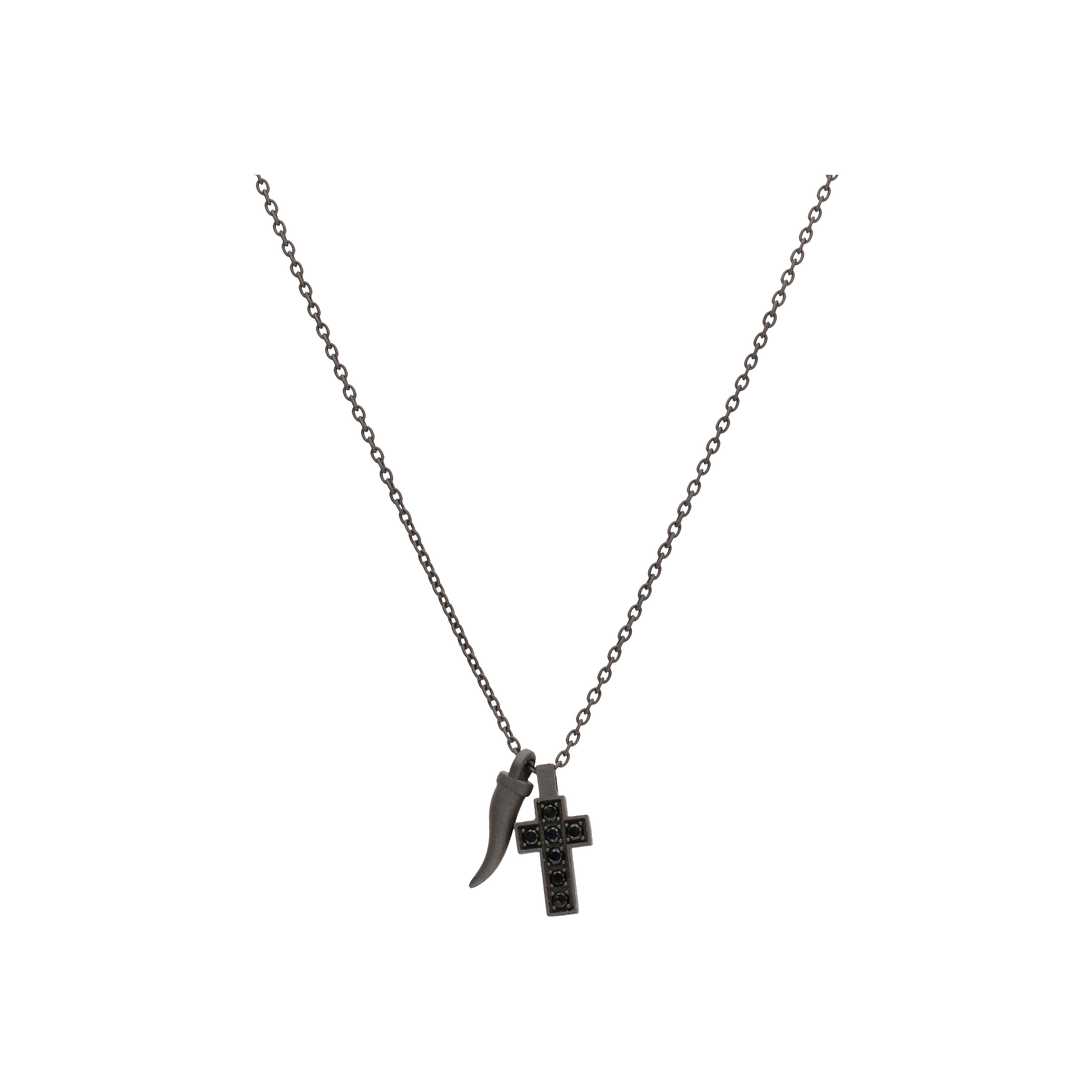 Mano | J . | COLLANA MINIMAL IN TITANIO CON CROCE INCASSATA DIAMANTI BLACK E MOSCHETTONE IN ORO ROSSO - MINPENT7BCROHO (1)