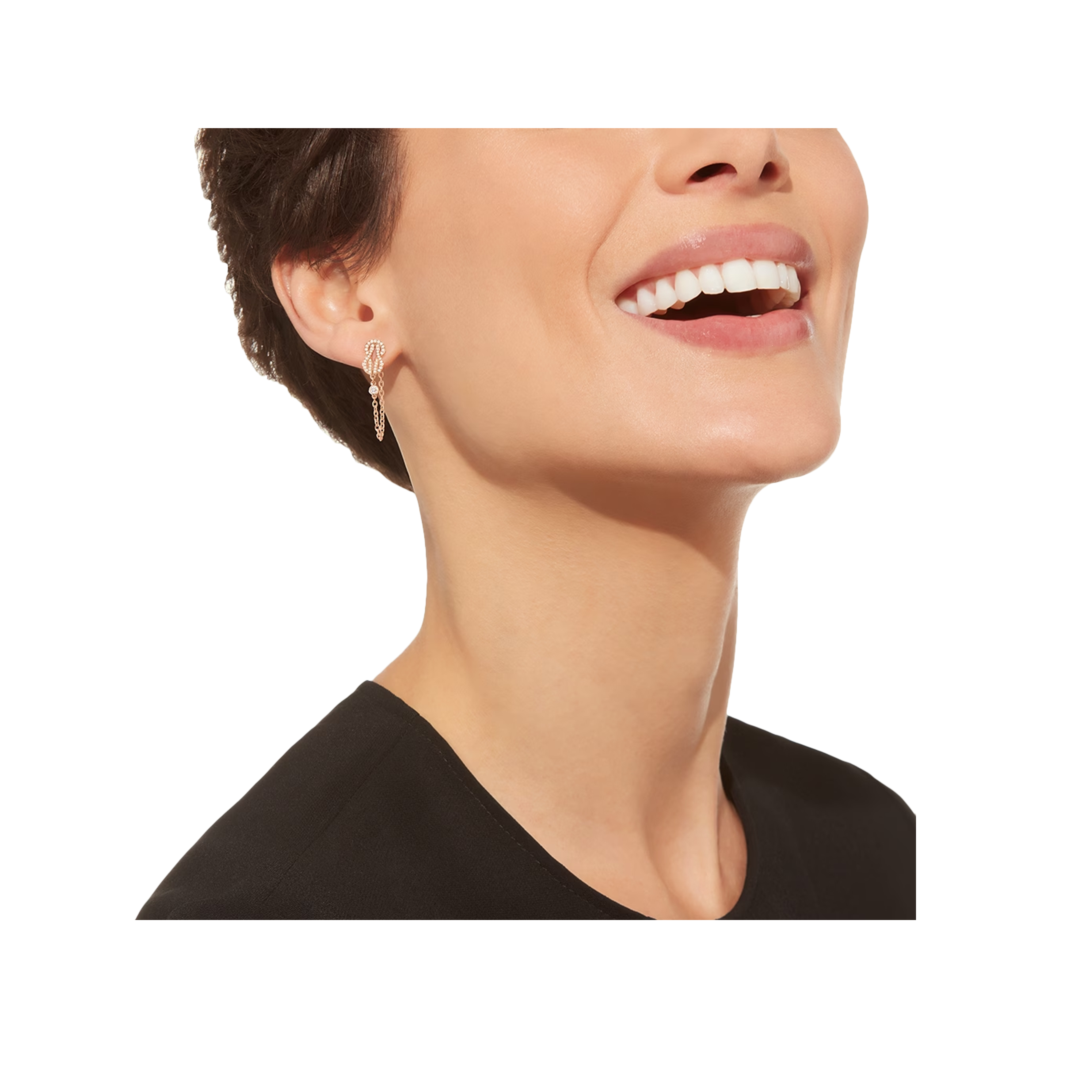 Fred | ORECCHINO SINGOLO CATENA CHANCE INFINIE IN ORO ROSA E DIAMANTI - 8B0330 (2)