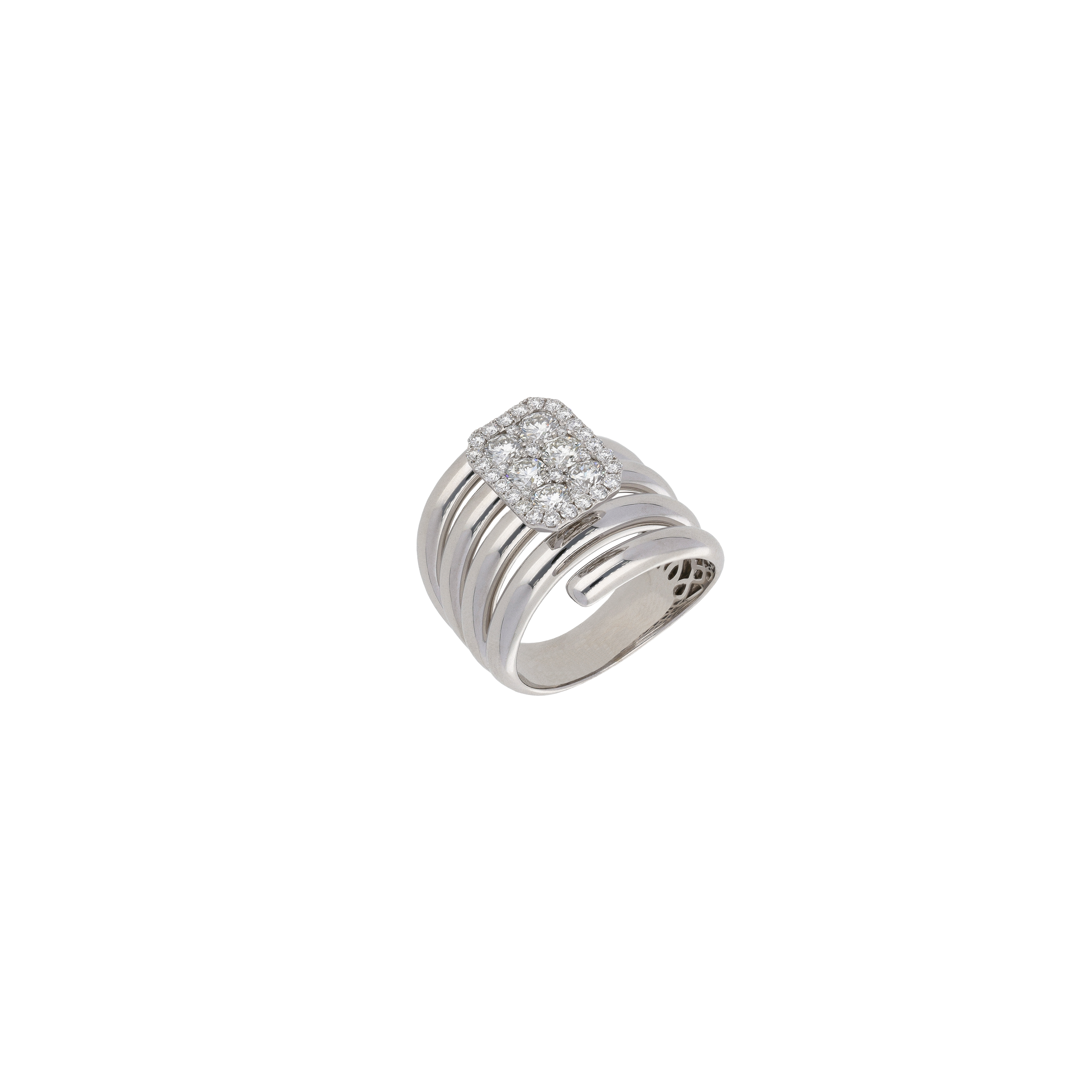 Bartorelli Italian Jewels | ANELLO FASCIA ALTA ORO BIANCO CON ELEMENTO CENTRALE IN PAV&Eacute; DI DIAMANTI BIANCHI - 1AN0271660/3 (1)