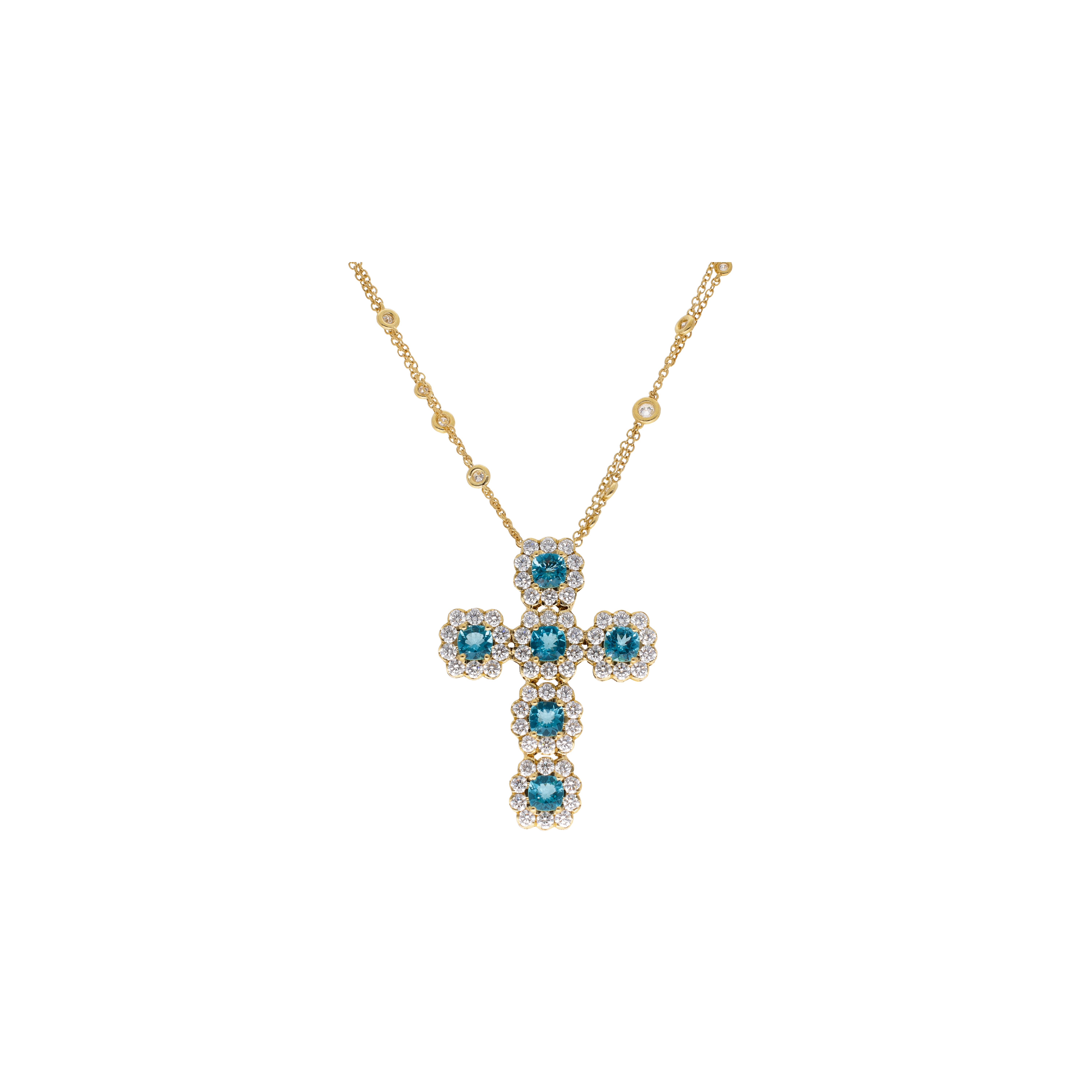Bartorelli Italian Jewels | COLLANA GIROCOLLO IN ORO GIALLO CON CROCE PENDENTE ROSETTE APATITE E DIAMANTI - 1GA0030884/4/1 (1)