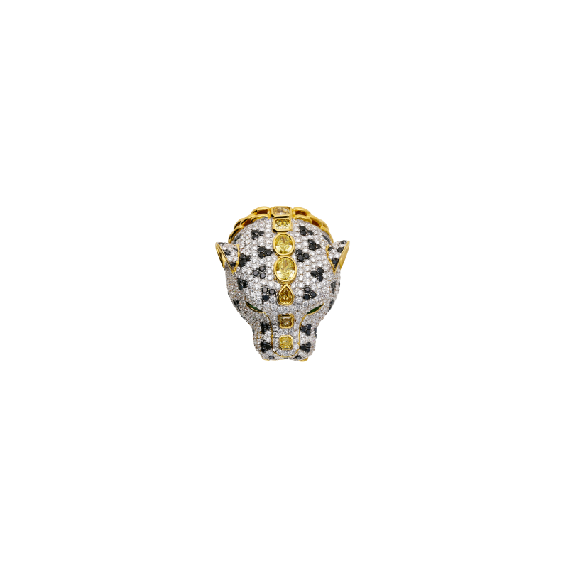 Bartorelli Italian Jewels | ANELLO TESTA DI GIAGUARO IN ORO GIALLO CON PAVE' DI DIAMANTI - FOREST020 (2)
