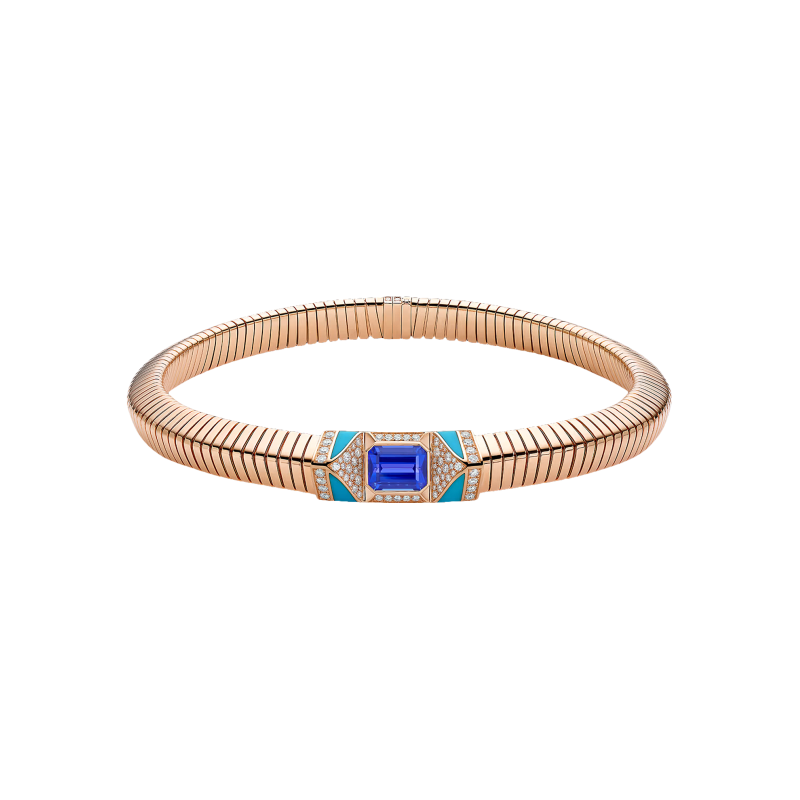 Bulgari | COLLANA BVLGARI TUBOGAS IN ORO ROSA CON DIAMANTI, TANZANITE E TURCHESE - CL860175 (1)