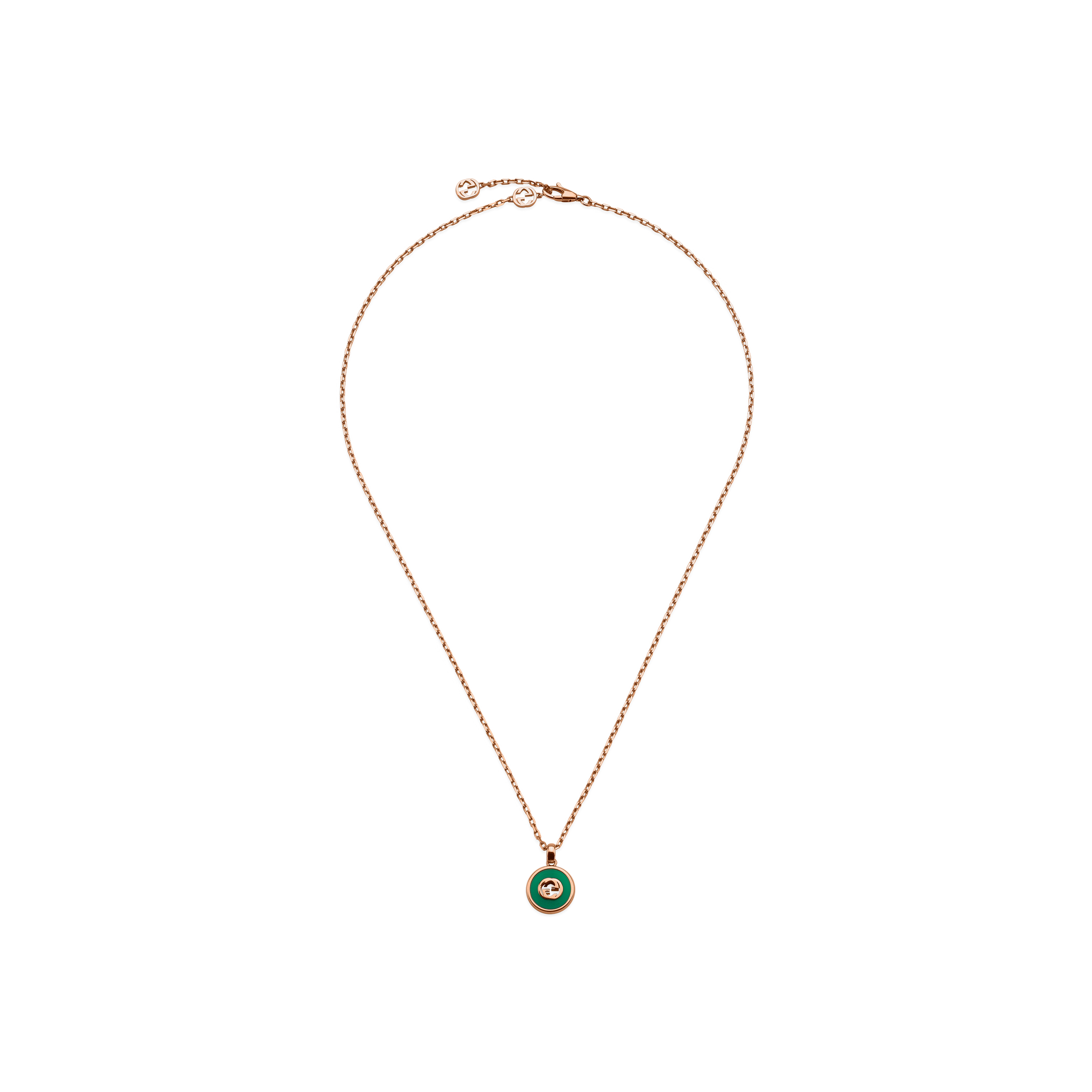 Gucci | COLLANA A CATENA GUCCI INTERLOCKING IN ORO ROSA E AGATA VERDE - YBB789340002 (1)