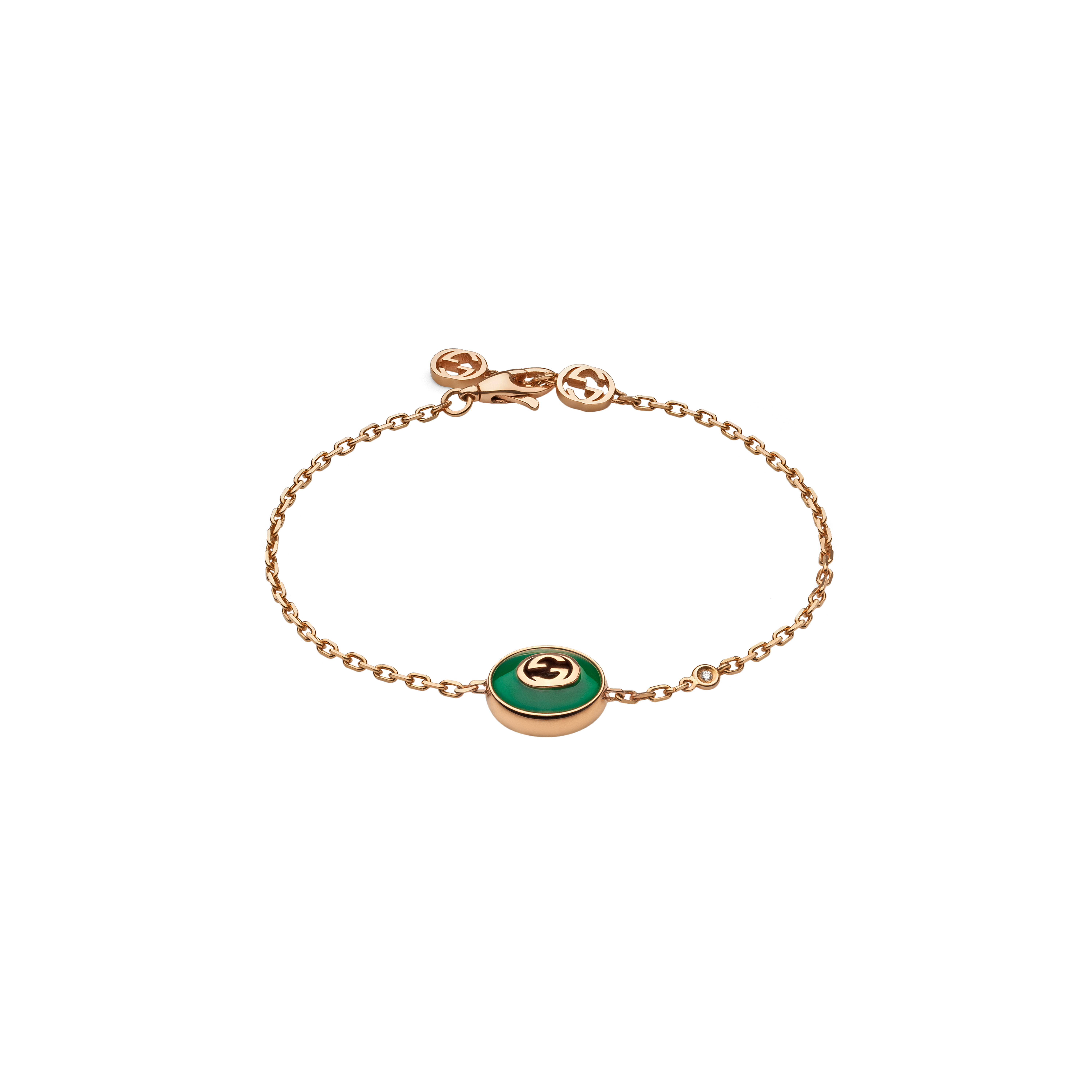Gucci | BRACCIALE CATENA GUCCI INTERLOCKING IN ORO ROSA E AGATA VERDE - YBA786556002 (1)