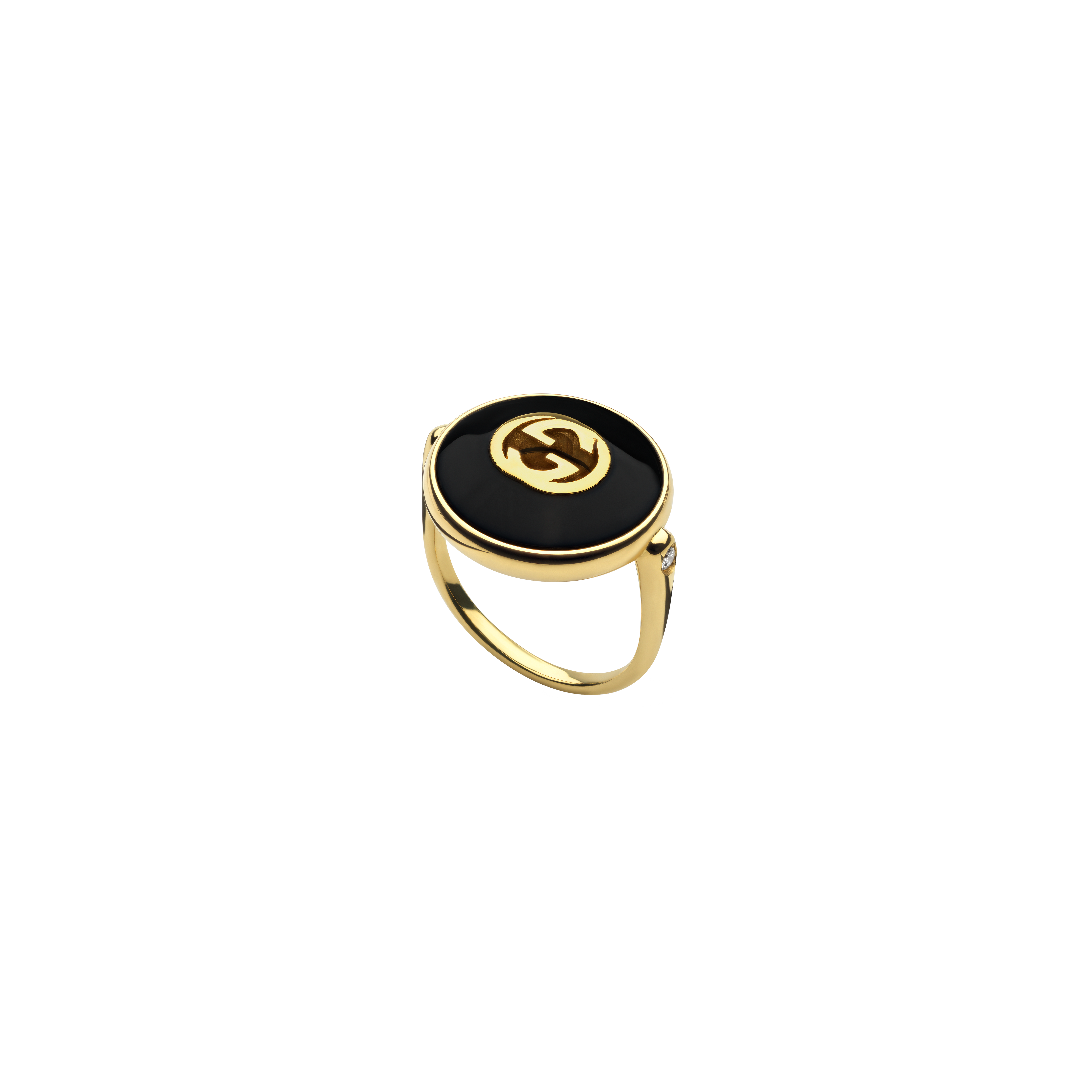 Gucci | ANELLO GUCCI NTERLOCKING GRANDE IN ORO GIALLO E ONICE - YBC786604001 (1)