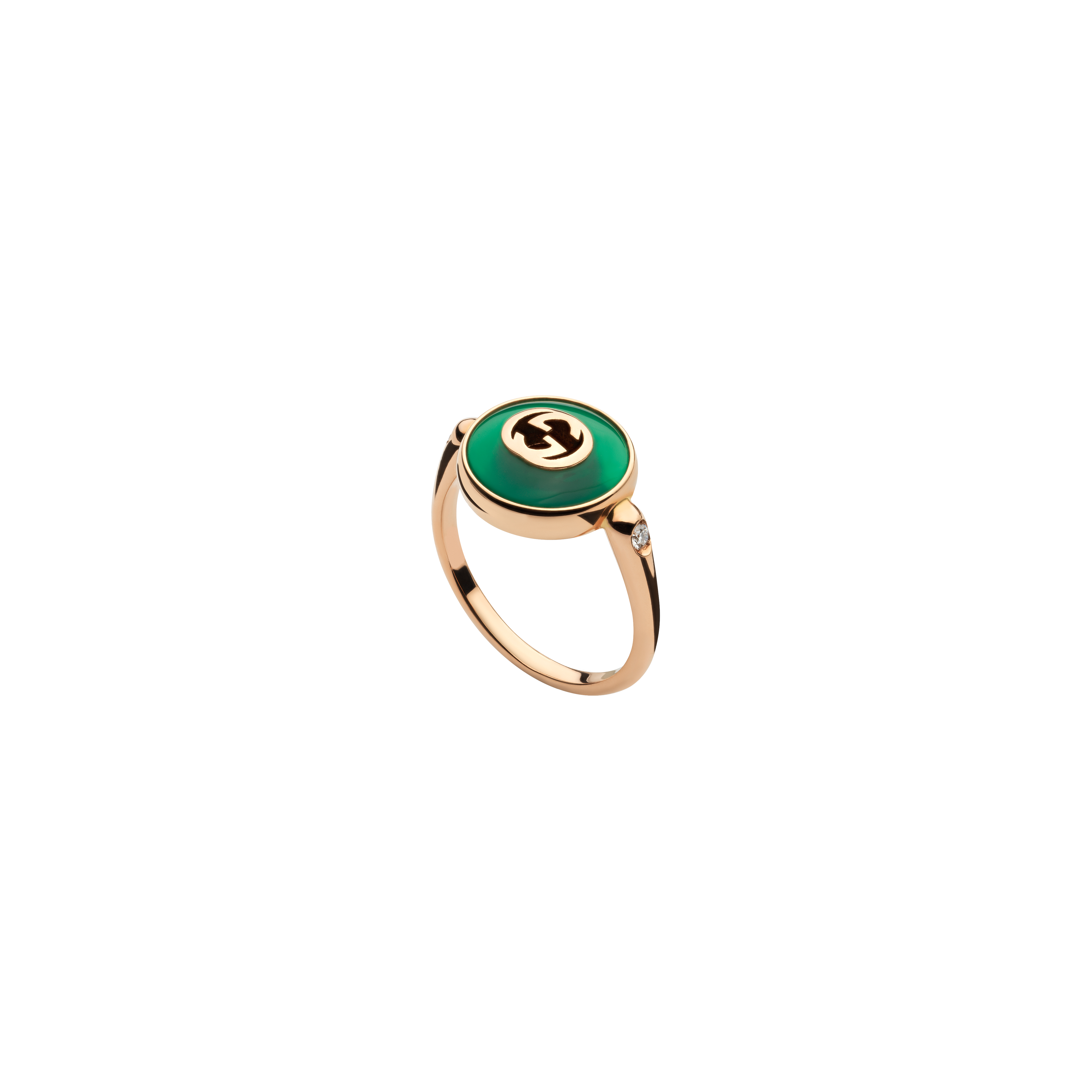 Gucci | ANELLO GUCCI INTERLOCKING IN ORO ROSA E AGATA VERDE - YBC786547002 (1)