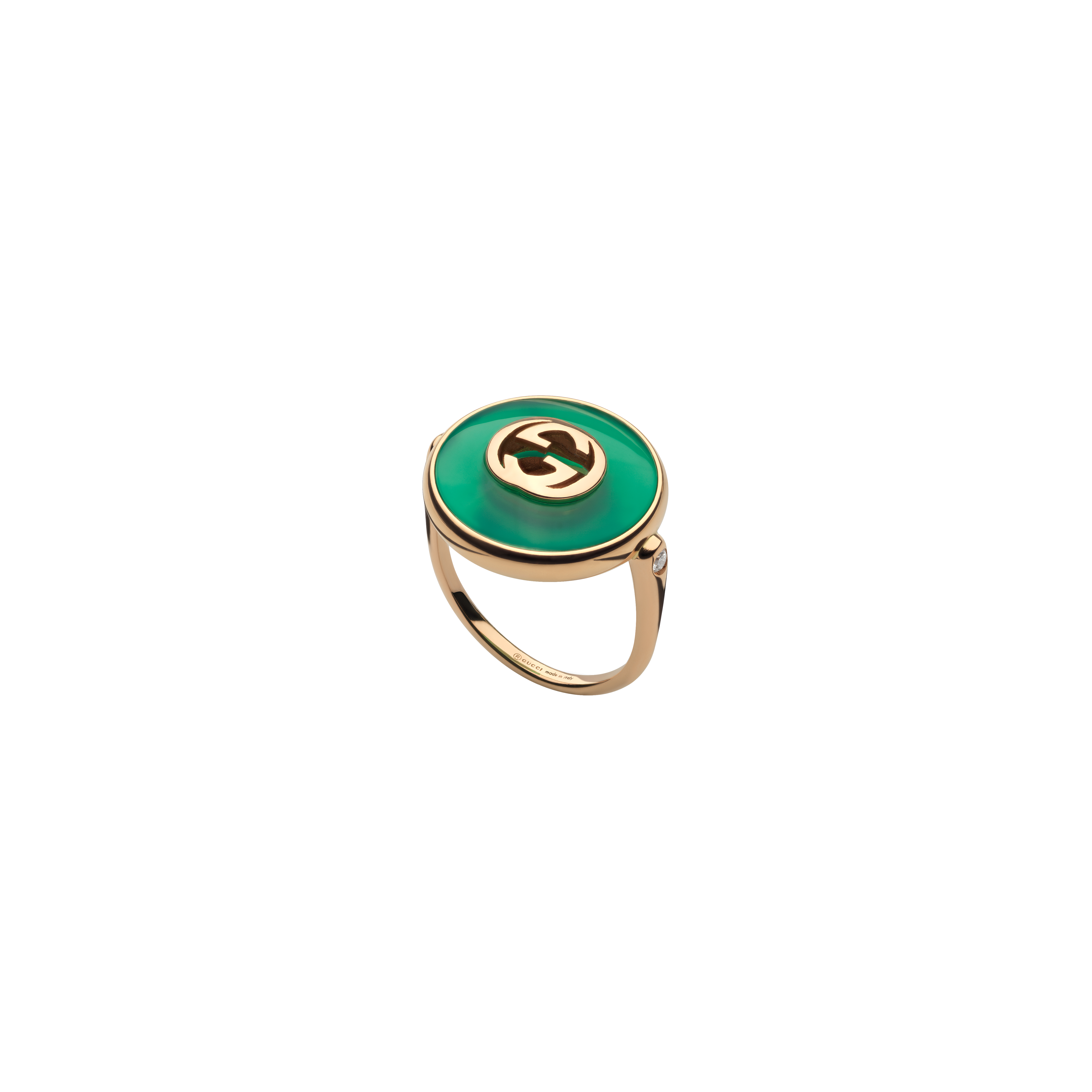 Gucci | ANELLO GUCCI INTERLOCKING GRANDE IN ORO ROSA E AGATA VERDE - YBC786604002 (1)