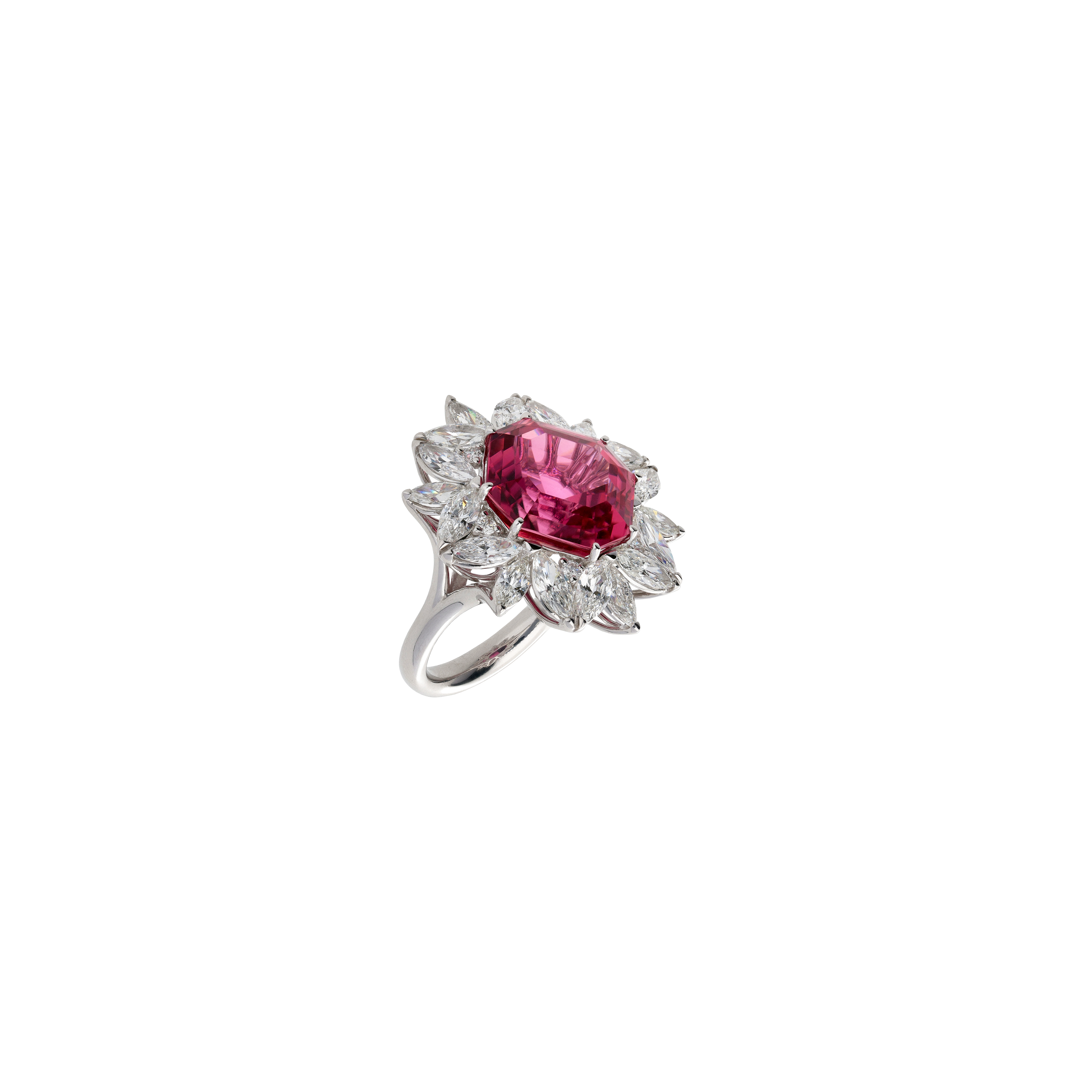 Bartorelli Italian Jewels | ANELLO FIORE GRANDE IN ORO BIANCO CON TORMALINA ROSA E DIAMANTI - 159-C678 (1)