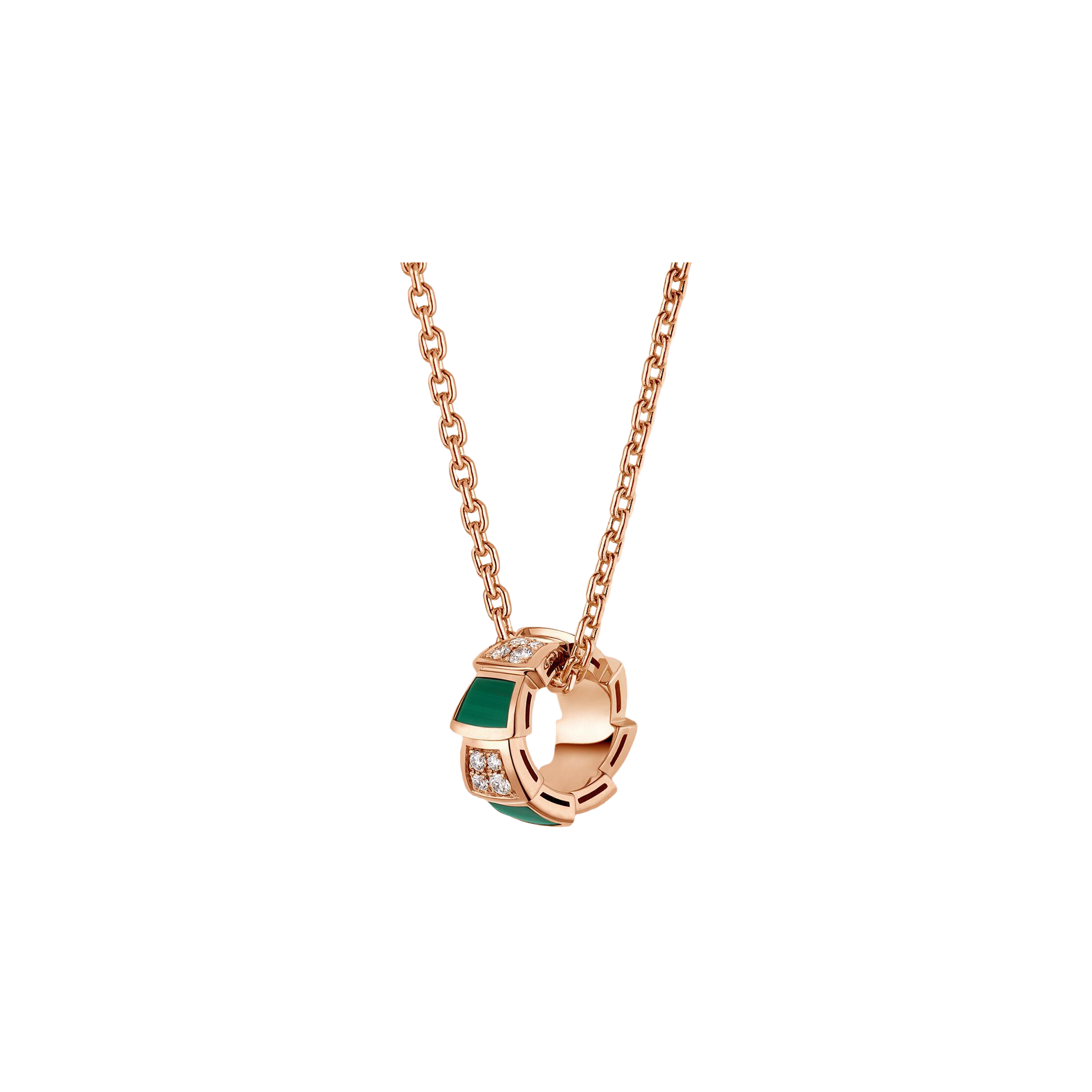 Bulgari | COLLANA SERPENTI IN ORO ROSA 18 KT CON ELEMENTI IN MALACHITE E PAVE' DI DIAMANTI - CL858300 (1)