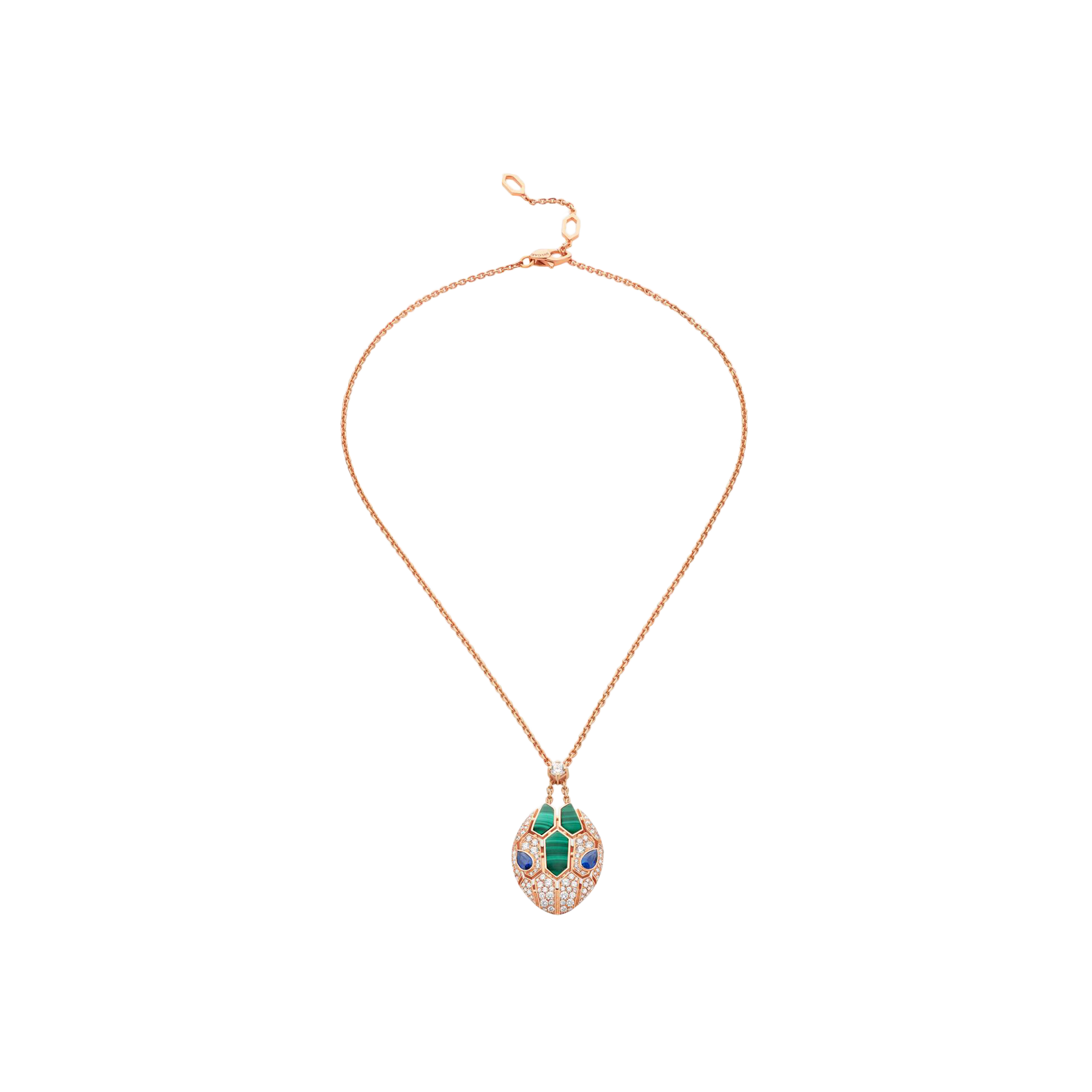 Bulgari | COLLANA SERPENTI IN ORO ROSA 18 KT, PENDENTE CON OCCHI DI ZAFFIRO BLU CON ELEMENTI IN MALACHITE E PAVE' DI DIAMANTI - CL858584 (1)