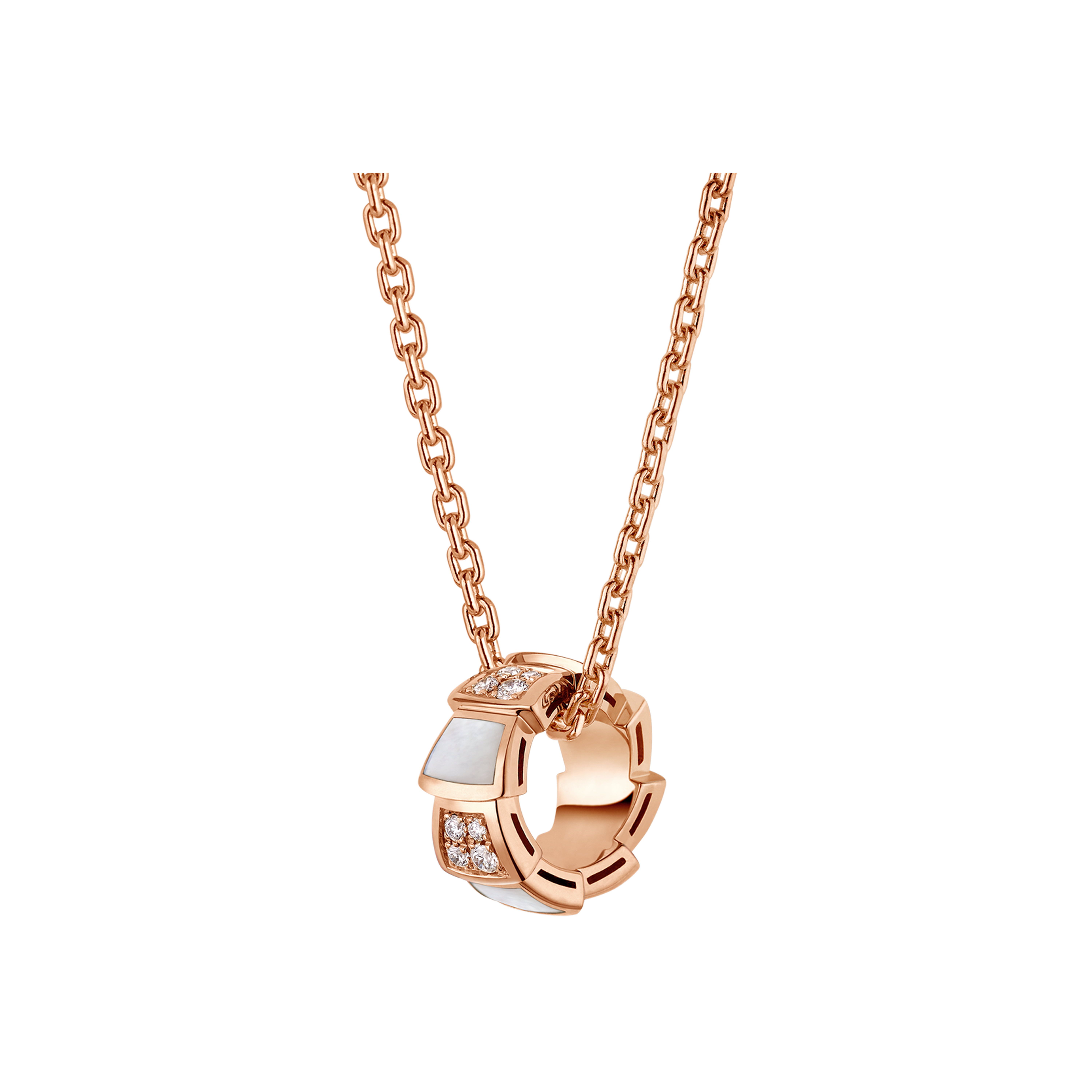 Bulgari | COLLANA SERPENTI VIPER IN ORO ROSA 18 CARATI CON PENDENTE IN ORO ROSA CON ELEMENTI IN MADREPERLA E PAVE' DI DIAMANTI - CL858770 (1)
