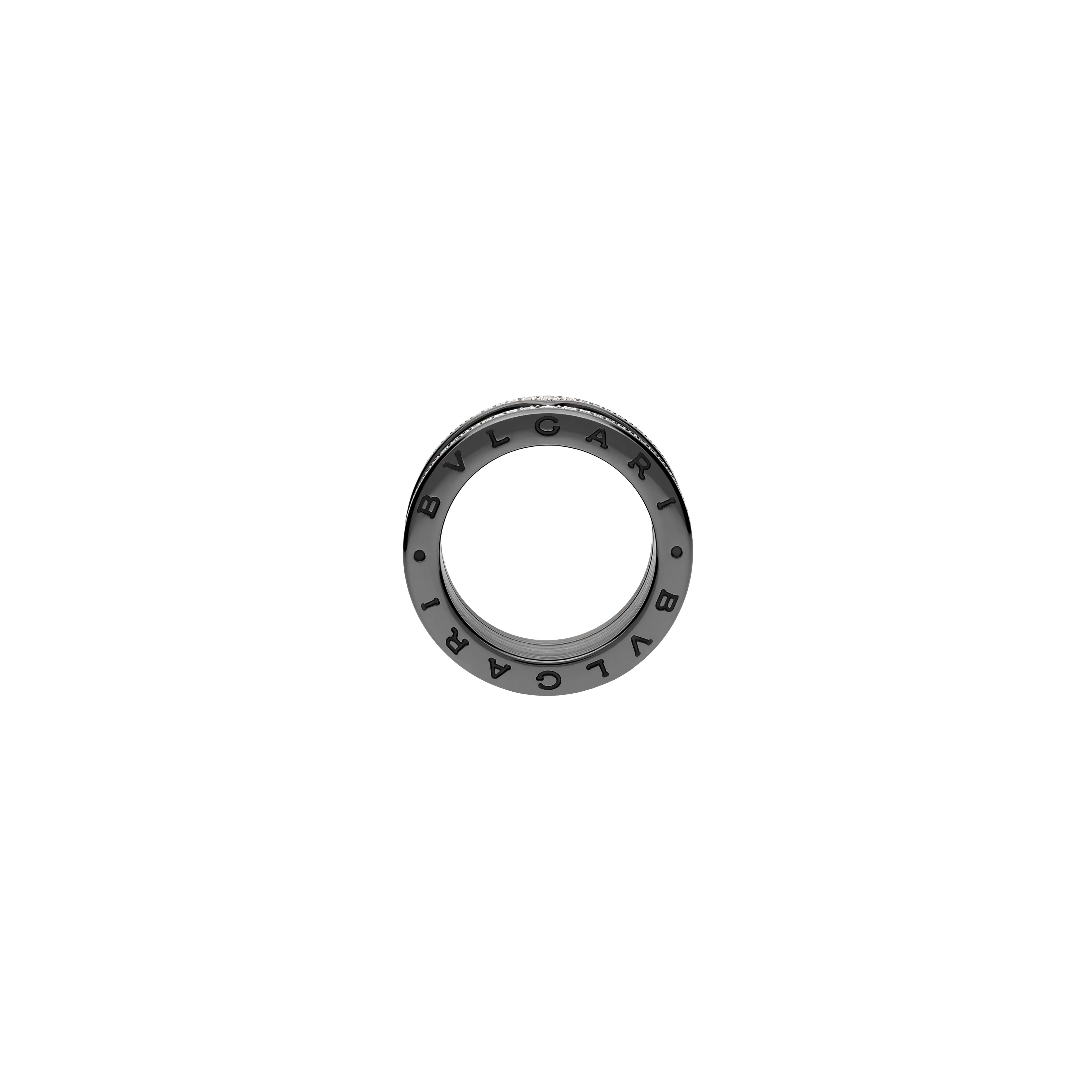 Bulgari | ANELLO B.ZERO1 ROCK A 4 FASCE IN CERAMICA NERA CON PAV&Eacute; DI DIAMANTI E SPIRALE CON BORCHIE - AN859390 (2)
