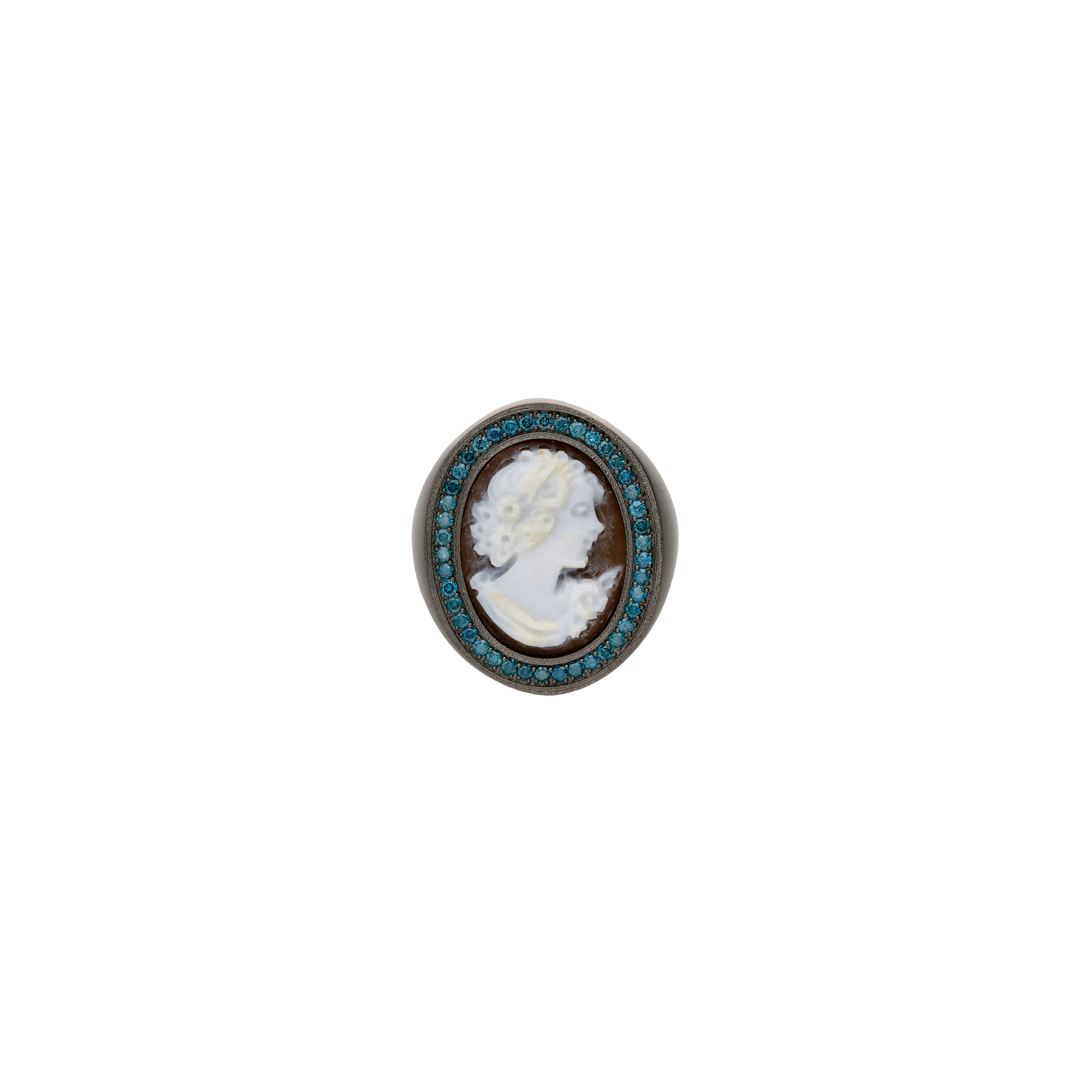 Mano | J . | ANELLO CHEVALIER IN TITANIO SABBIATO CON DIAMANTI BLU E CAMMEO DONNA - SAN9DDBL (2)