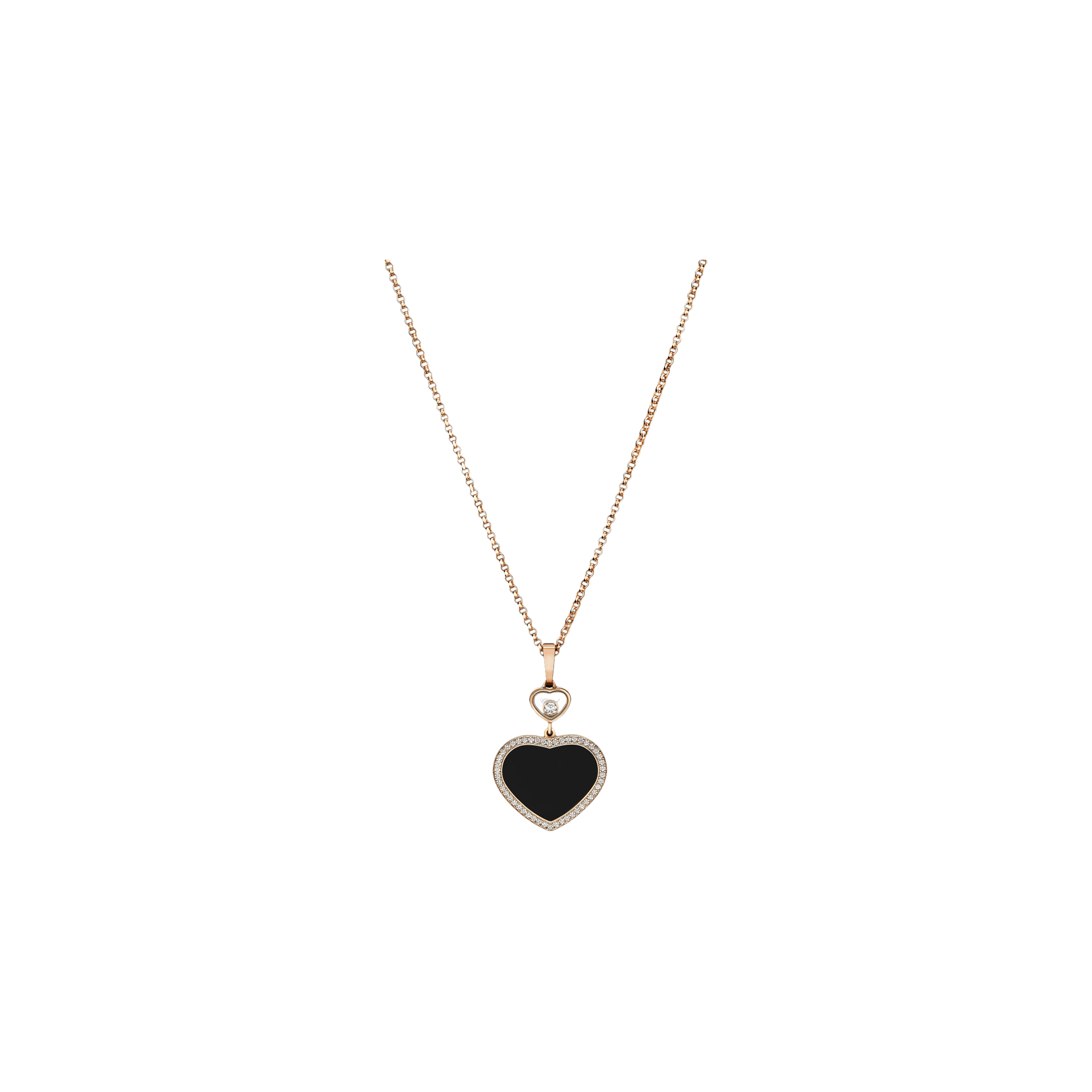 Chopard | CHOPARD - COLLANA CON PENDENTE HAPPY HEARTS ORO ROSA ETICO, DIAMANTI, ONICE - 79A074 (1)