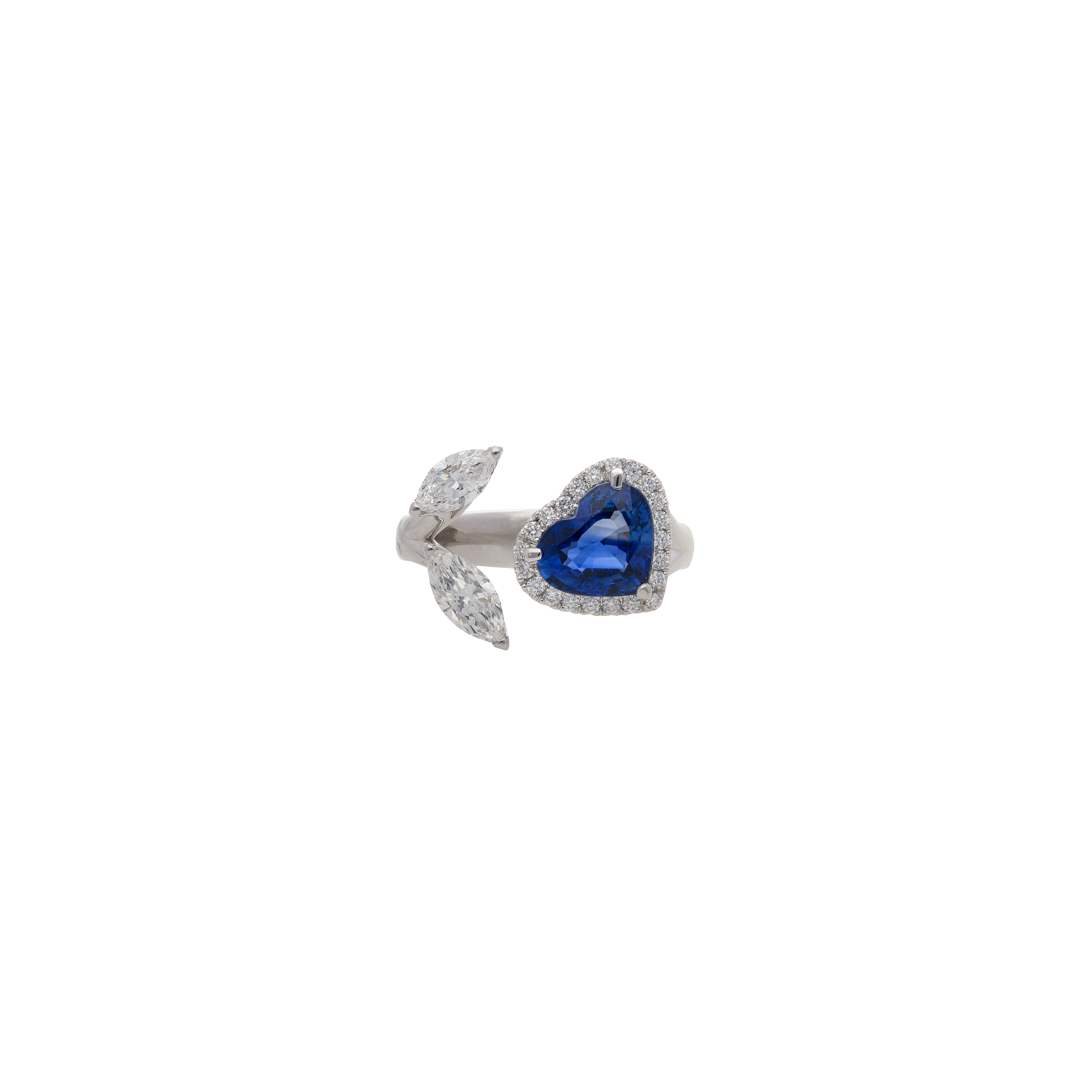 Bartorelli Italian Jewels | ANELLO APERTO IN ORO BIANCO CON ZAFFIRO BLU CUORE E DIAMANTI - 159-C525 (2)