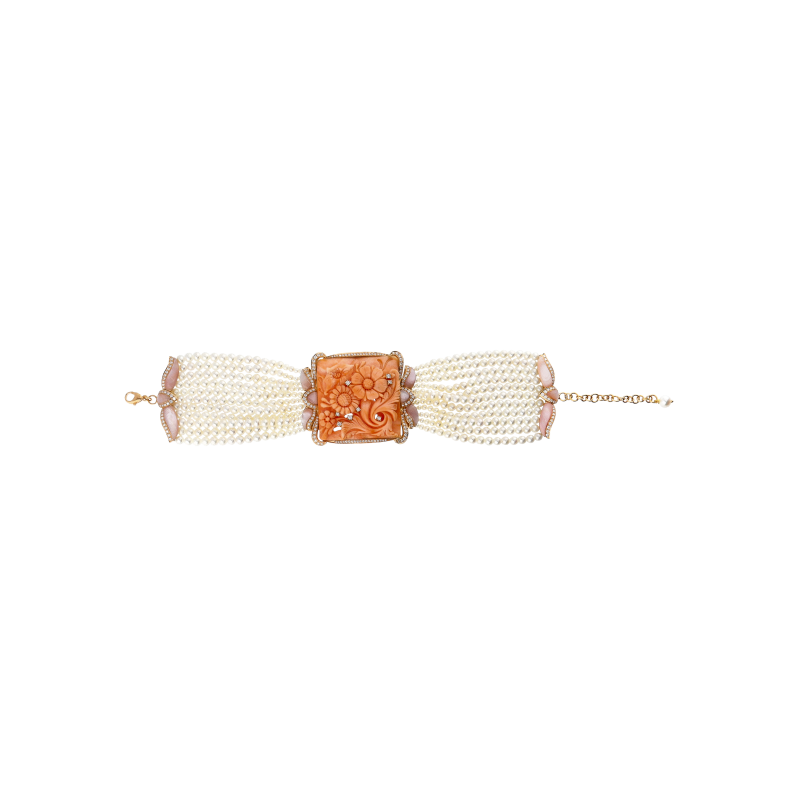 Bartorelli Italian Jewels | BRACCIALE IN ORO ROSA CON 11 FILE DI PERLE, DIAMANTI, CORALLO ROSA E MADREPERLA - QBKG01553DCRMPPLP (1)