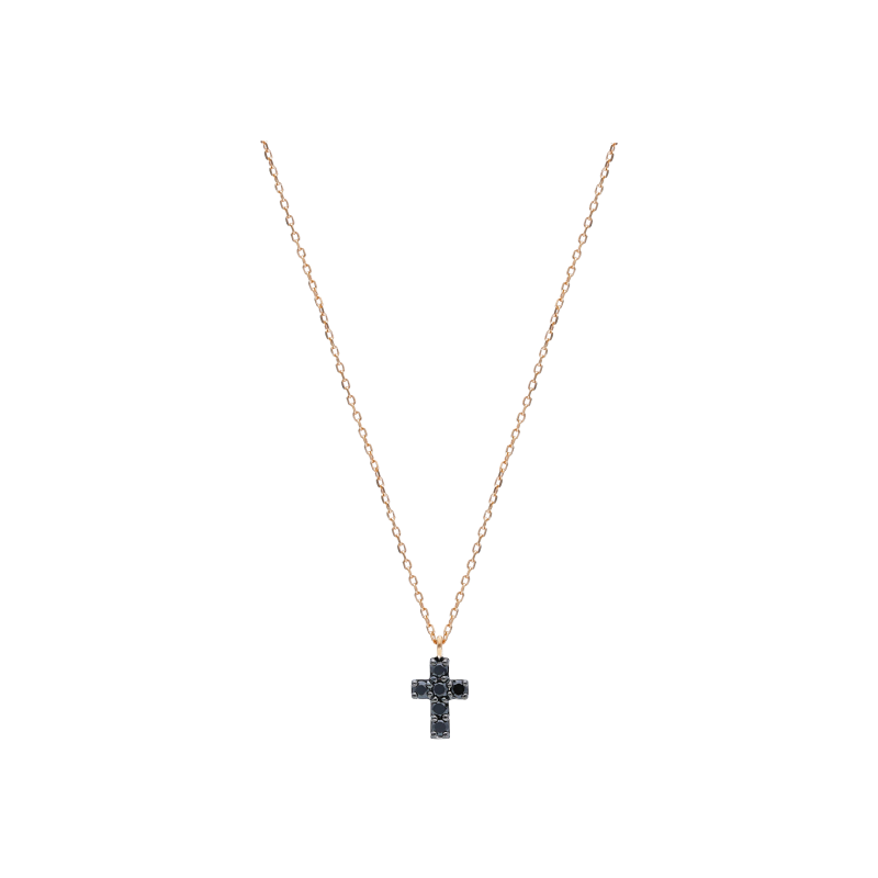 Bartorelli Italian Jewels | COLLANA IN ORO ROSA CON PENDENTE CROCE E DIAMANTI NERI - 247053 (1)