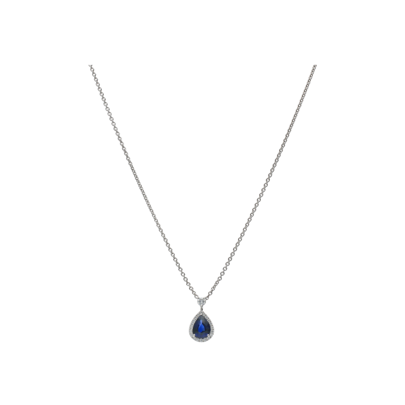 Bartorelli Italian Jewels | COLLANA IN ORO BIANCO CON ZAFFIRO BLU E DIAMANTI BIANCHI - 372-3653 (1)