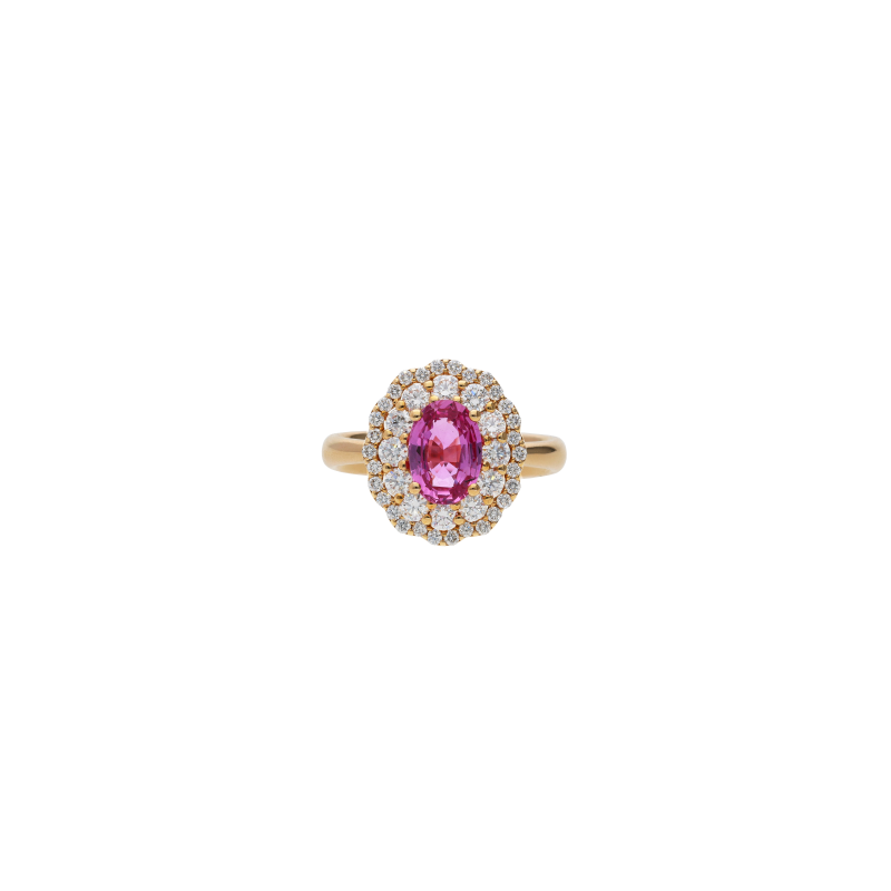 Bartorelli Italian Jewels | ANELLO ROSETTA IN ORO ROSA CON ZAFFIRO ROSA CENTRALE E DOPPIO CONTORNO DIAMANTI - 234-5053-A (2)