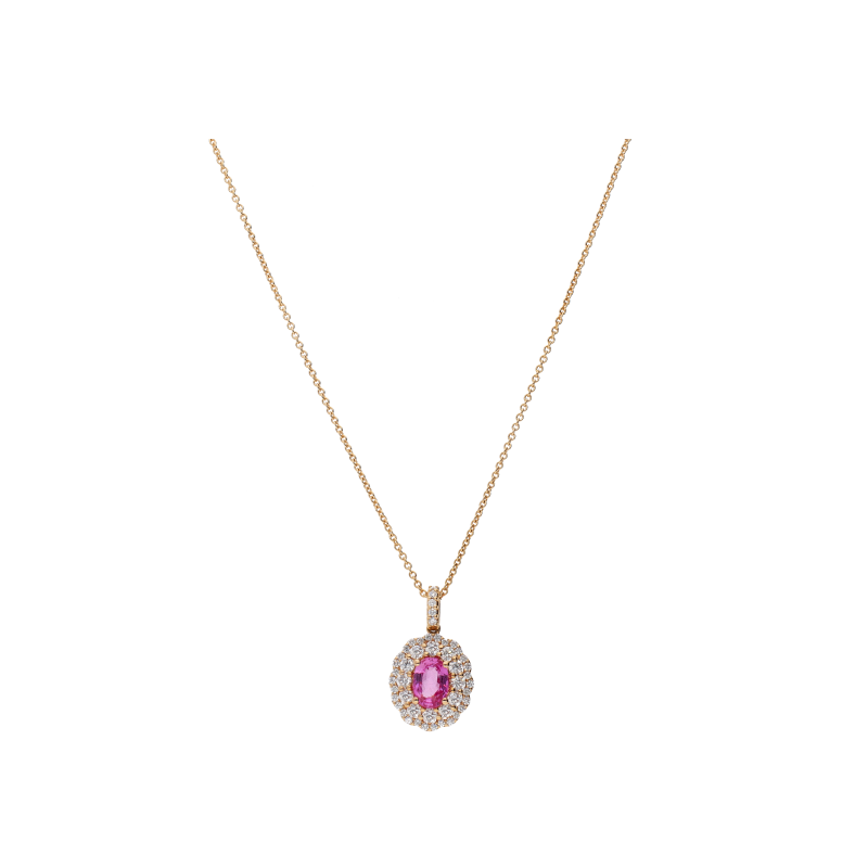 Bartorelli Italian Jewels | COLLANA GIROCOLLO IN ORO ROSA CON PENDENTE ROSETTA ZAFFIRO ROSA CENTRALE E PAV&Eacute; DI DIAMANTI - 234-5053-C (1)