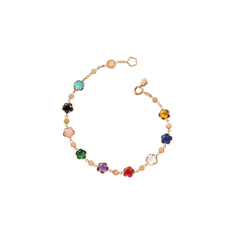 Pasquale Bruni | BRACCIALE FIGLIA DEI FIORI IN ORO ROSA CON AGATA VERDE, CORNIOLA ROSSA, ONICE, PIETRA DI LUNA BIANCA, CALCEDONIO ROSA, AMETISTA, LAPISLAZZULI, TURCHESE E DIAMANTI - 16702R (1)